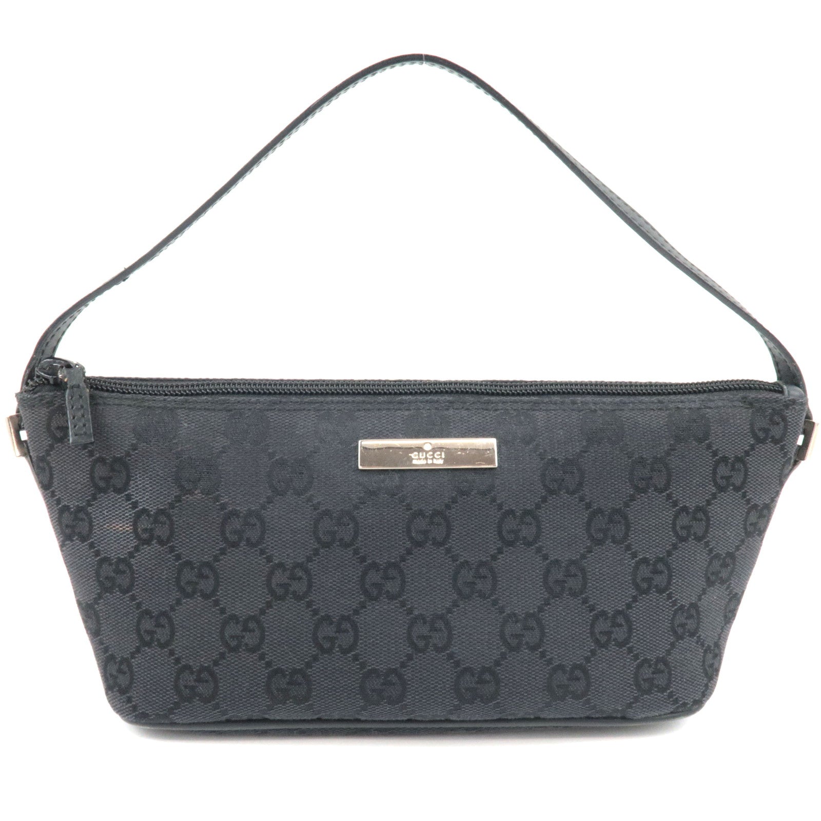 GUCCI Boat Bag Handbag GG Canvas Leather Black 039.110380292