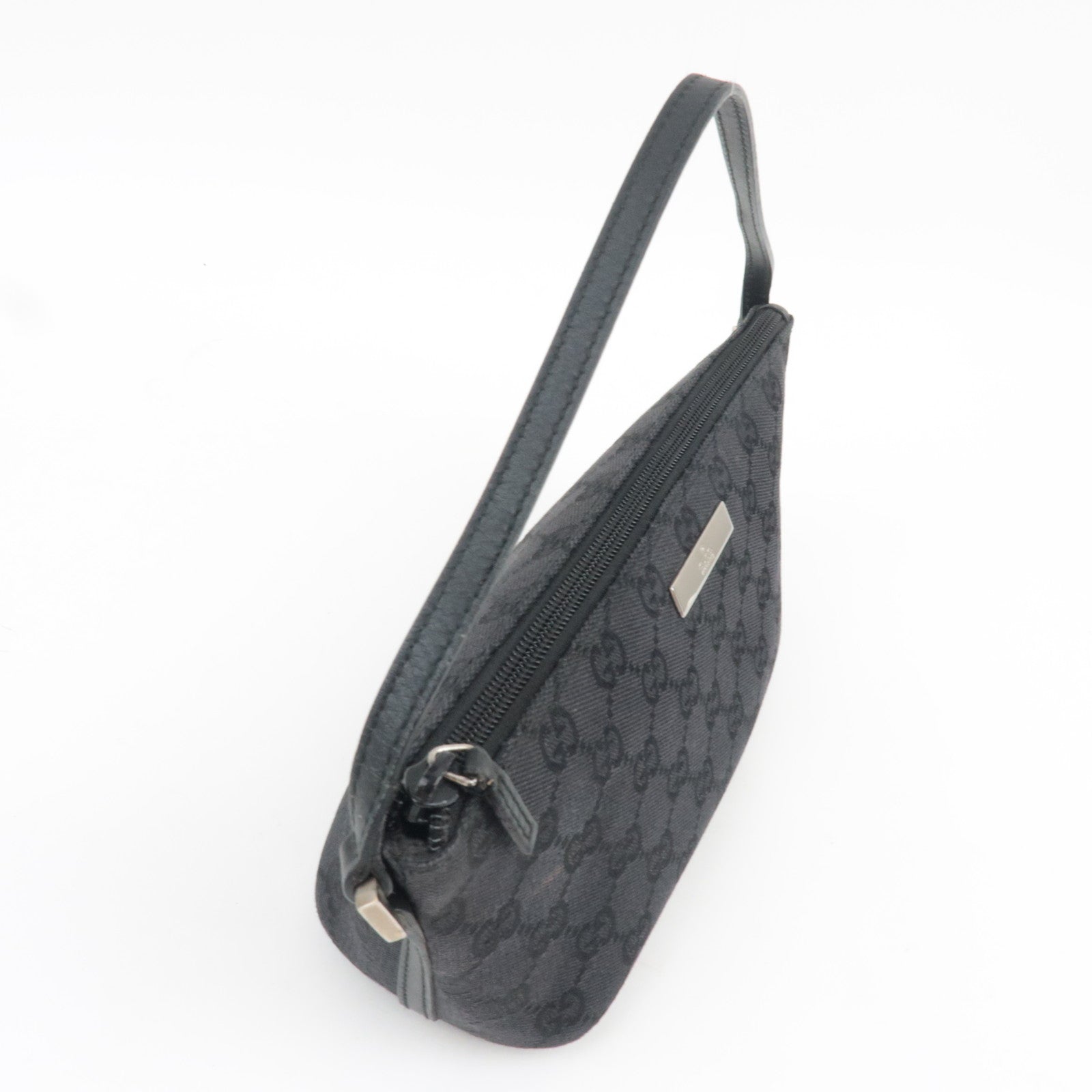 GUCCI Boat Bag Handbag GG Canvas Leather Black 039.1103