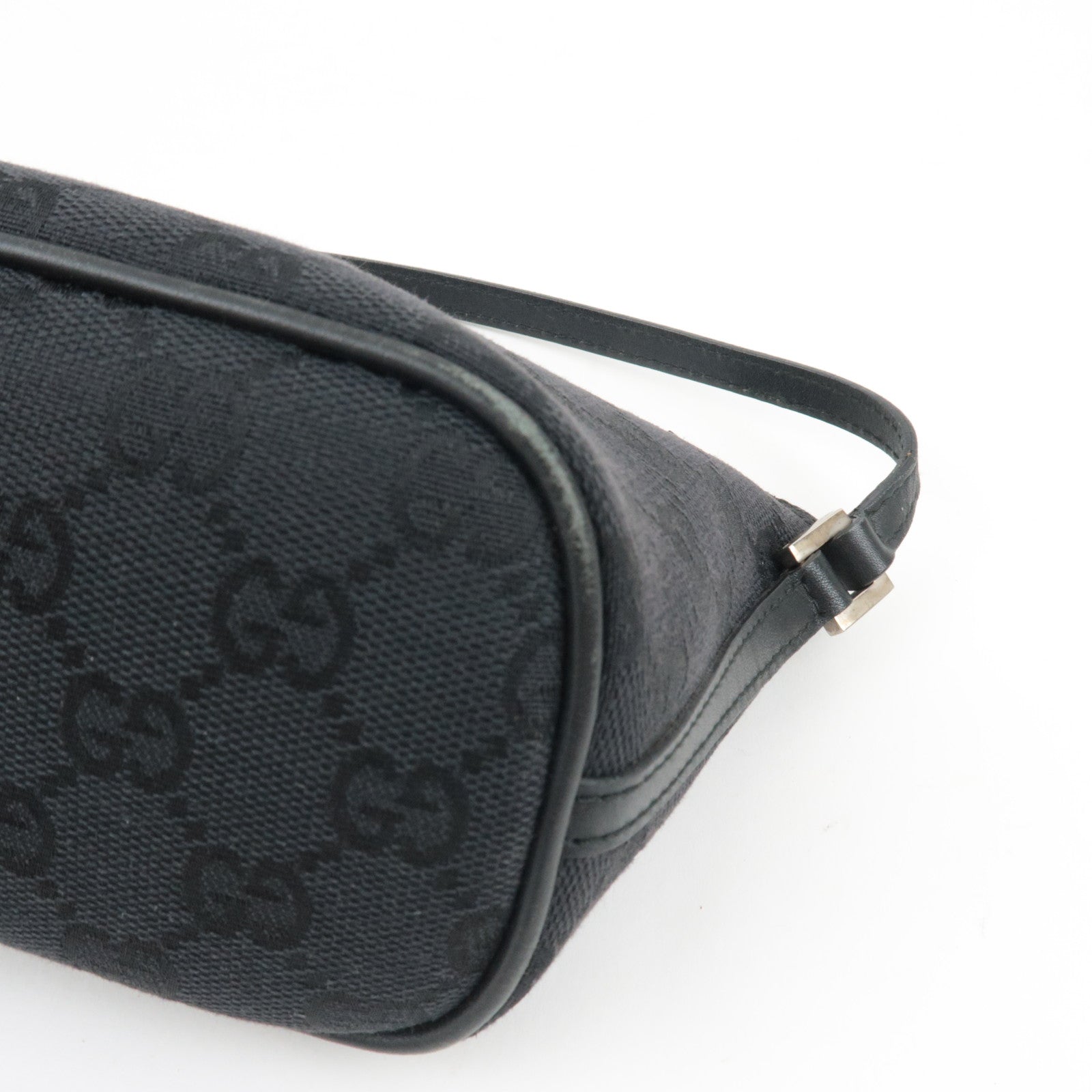 GUCCI Boat Bag Handbag GG Canvas Leather Black 039.1103