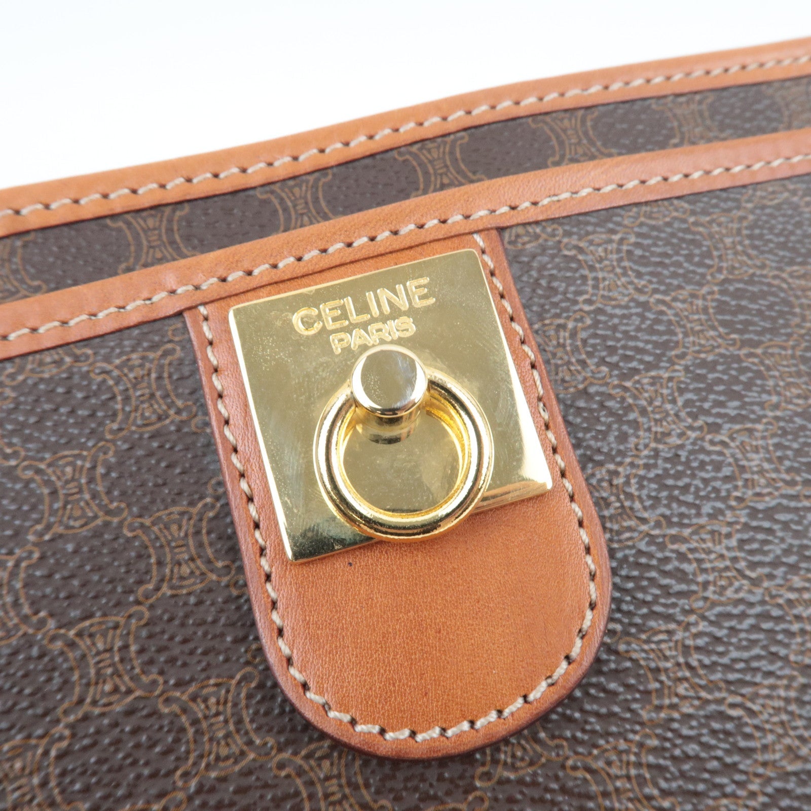 CELINE Macadam Clutch Bag PVC Leather Brown