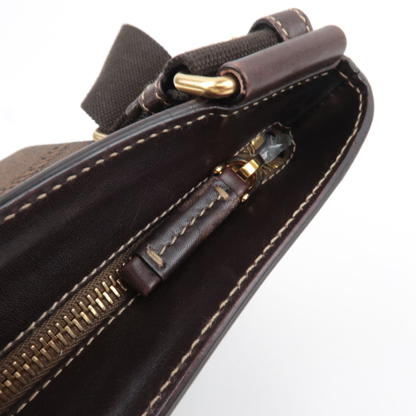 PRADA Shoulder Bag Logo Jacquard Leather Brown BT0536 *Name tag