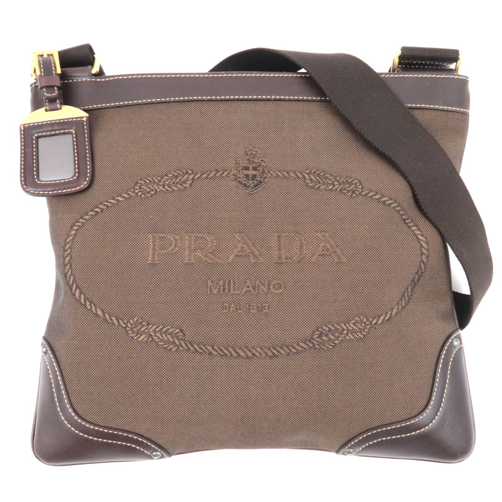 PRADA Shoulder Bag Logo Jacquard Leather Brown BT0536 *Name tag80299