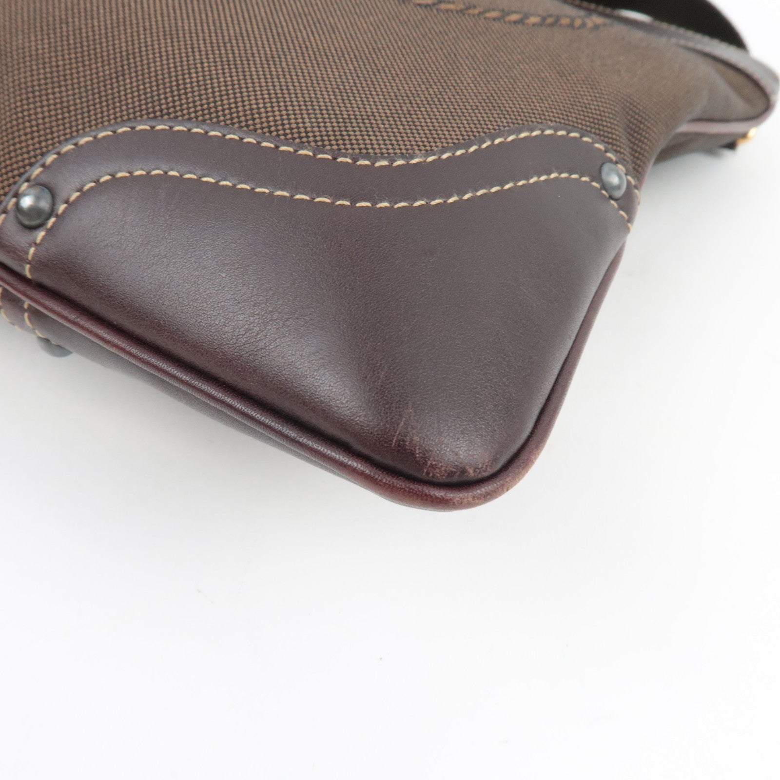 PRADA Shoulder Bag Logo Jacquard Leather Brown BT0536 *Name tag