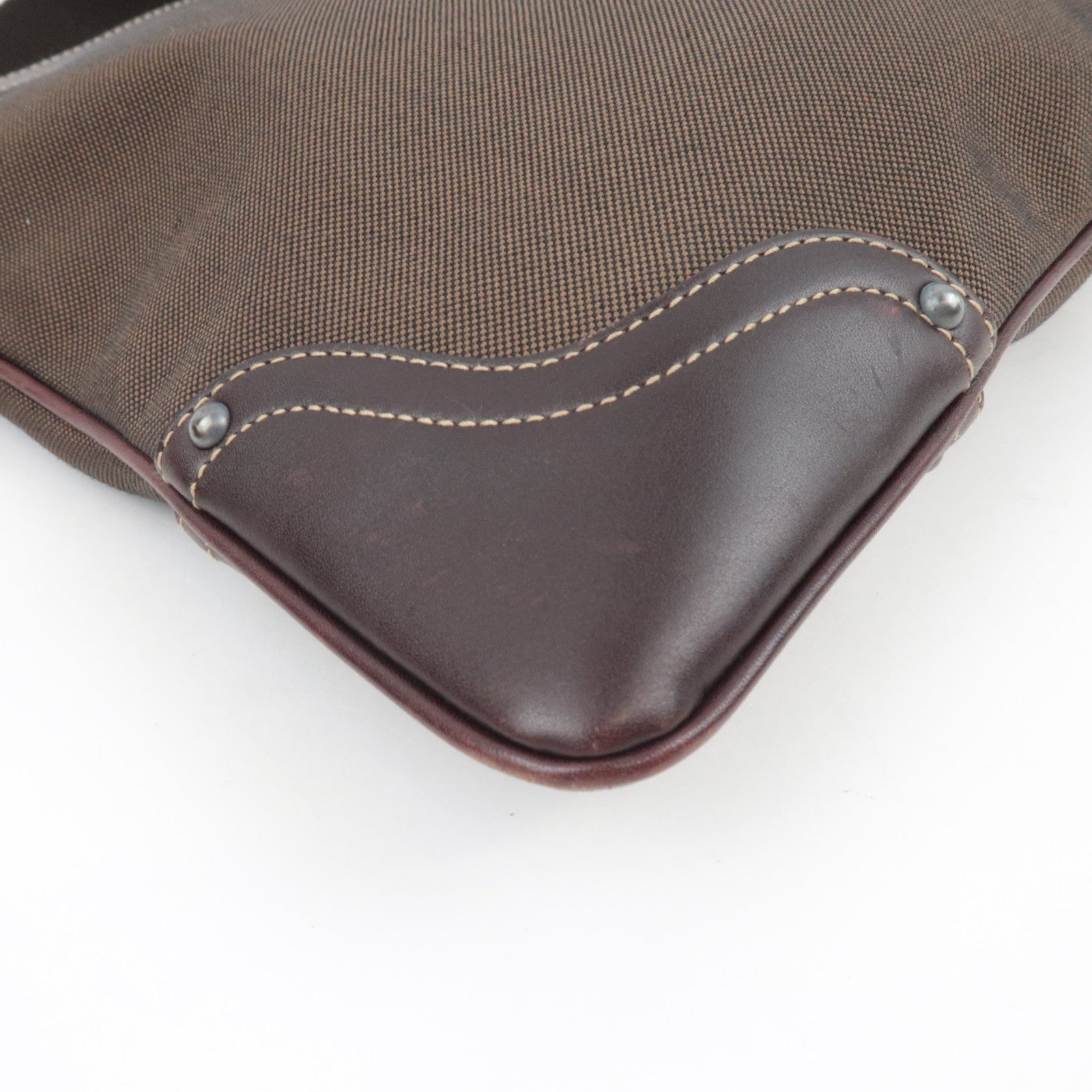 PRADA Shoulder Bag Logo Jacquard Leather Brown BT0536 *Name tag