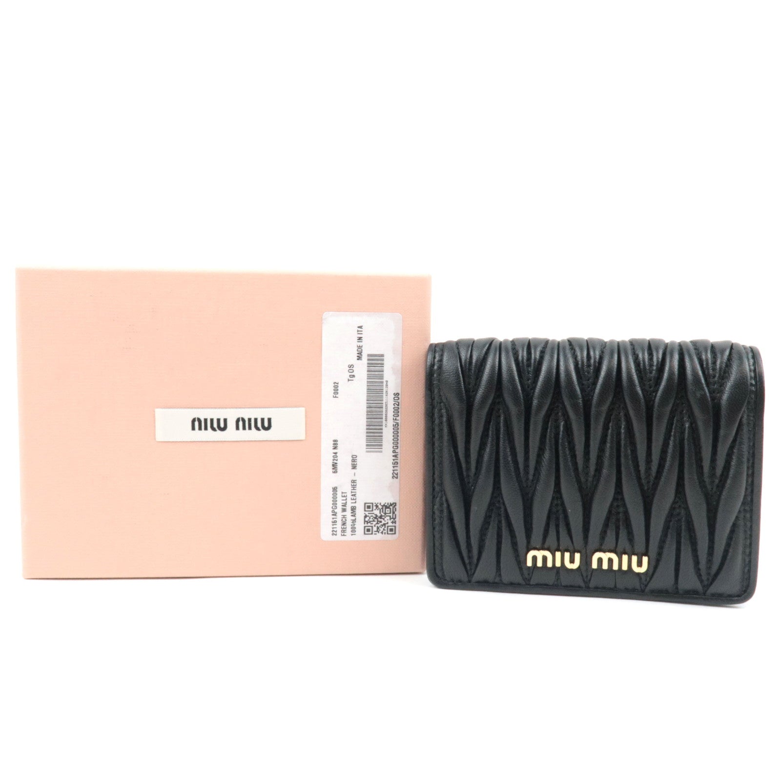 MIU MIU Matelasse Bifold Wallet Leather Black 5MV204 *Box