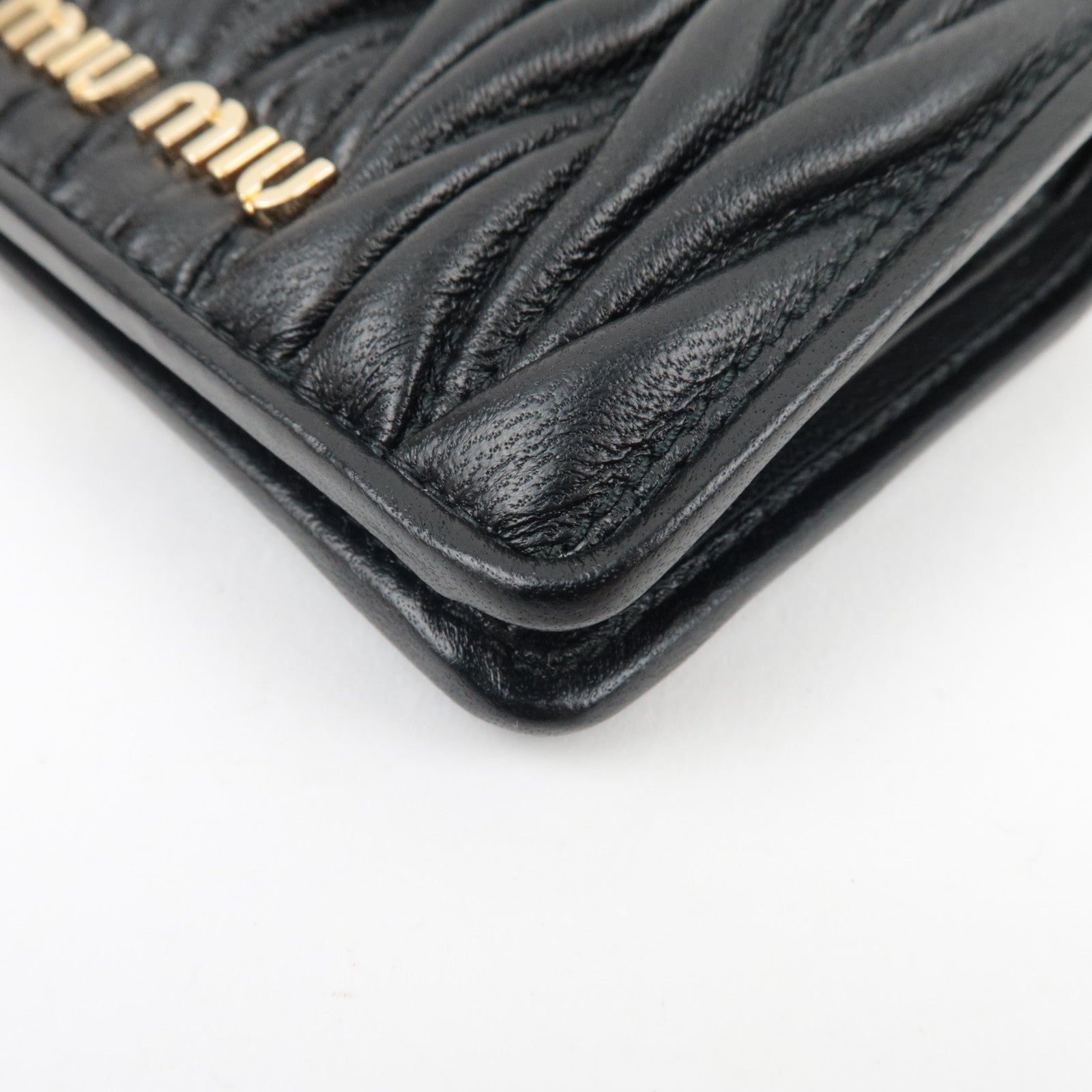 MIU MIU Matelasse Bifold Wallet Leather Black 5MV204 *Box
