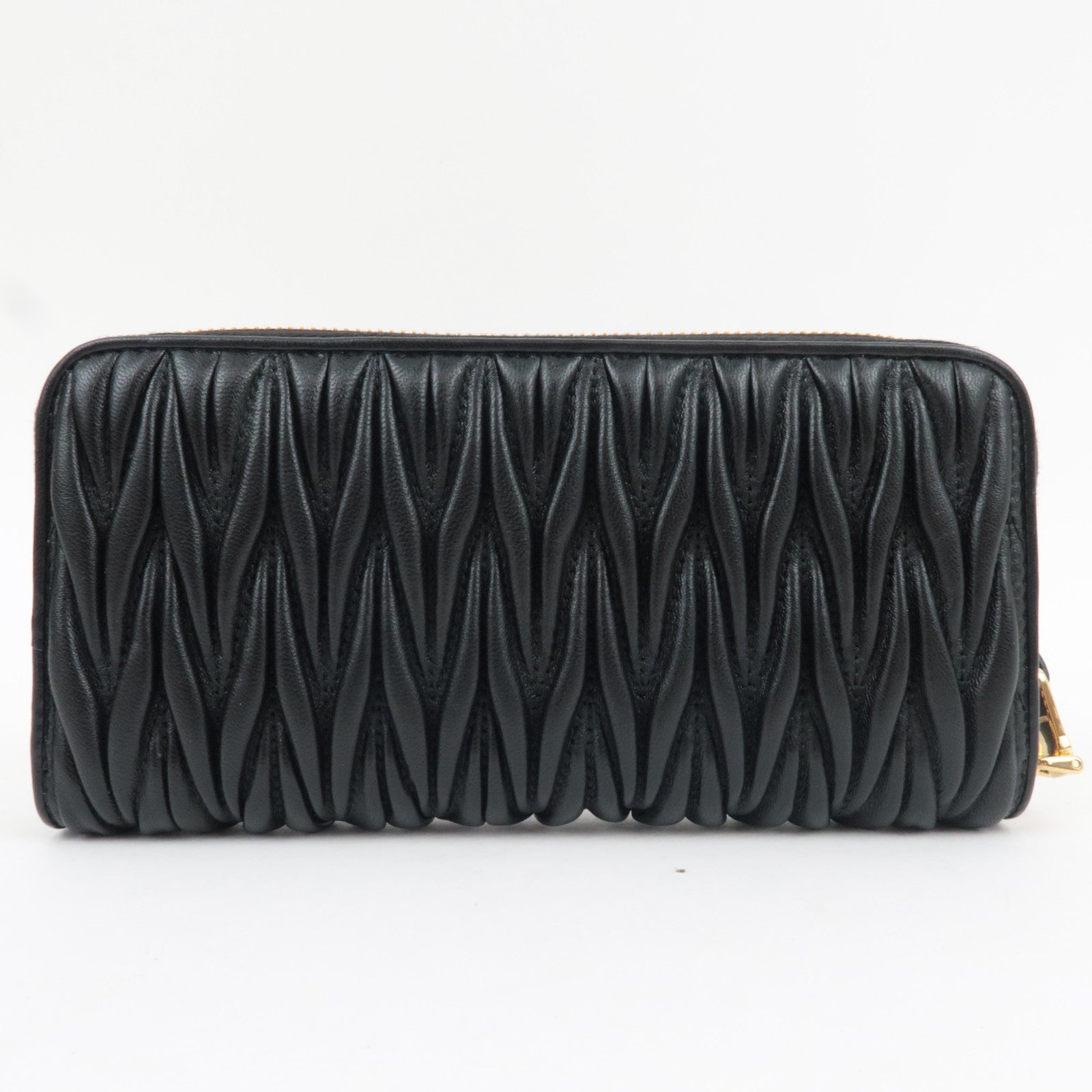 MIU MIU Matelasse Round Zipper Long Wallet Leather Black *Box