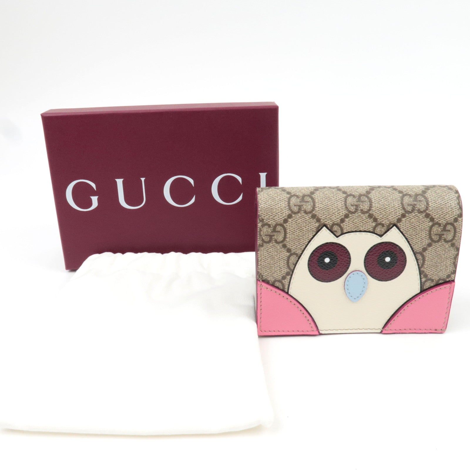 GUCCI Owl Detail Bifold Wallet GG Supreme Beige 818767 *Box, Dust bag