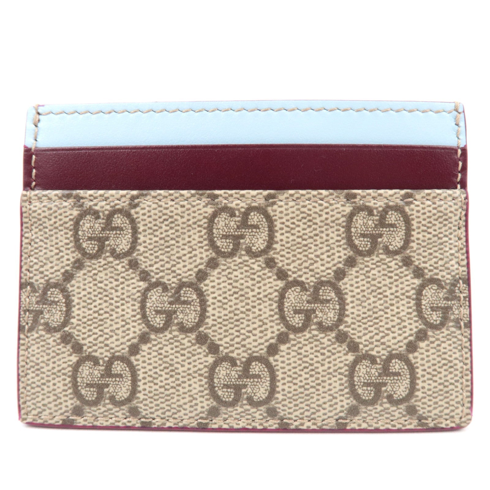 GUCCI Panda Detail Card Case GG Supreme Beige Light Blue 818769 *Box, Dust bag