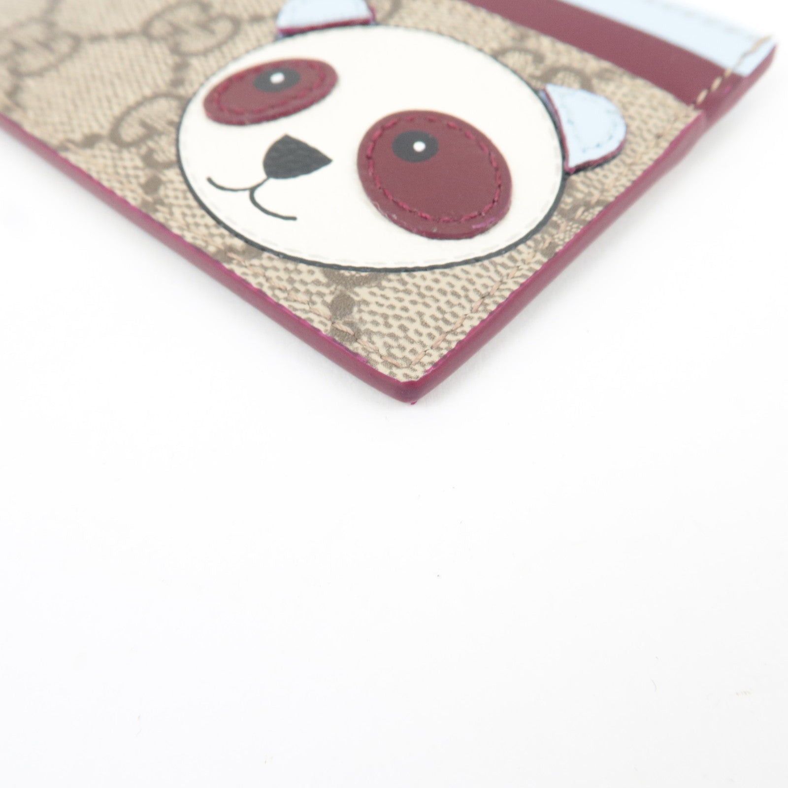 GUCCI Panda Detail Card Case GG Supreme Beige Light Blue 818769 *Box, Dust bag