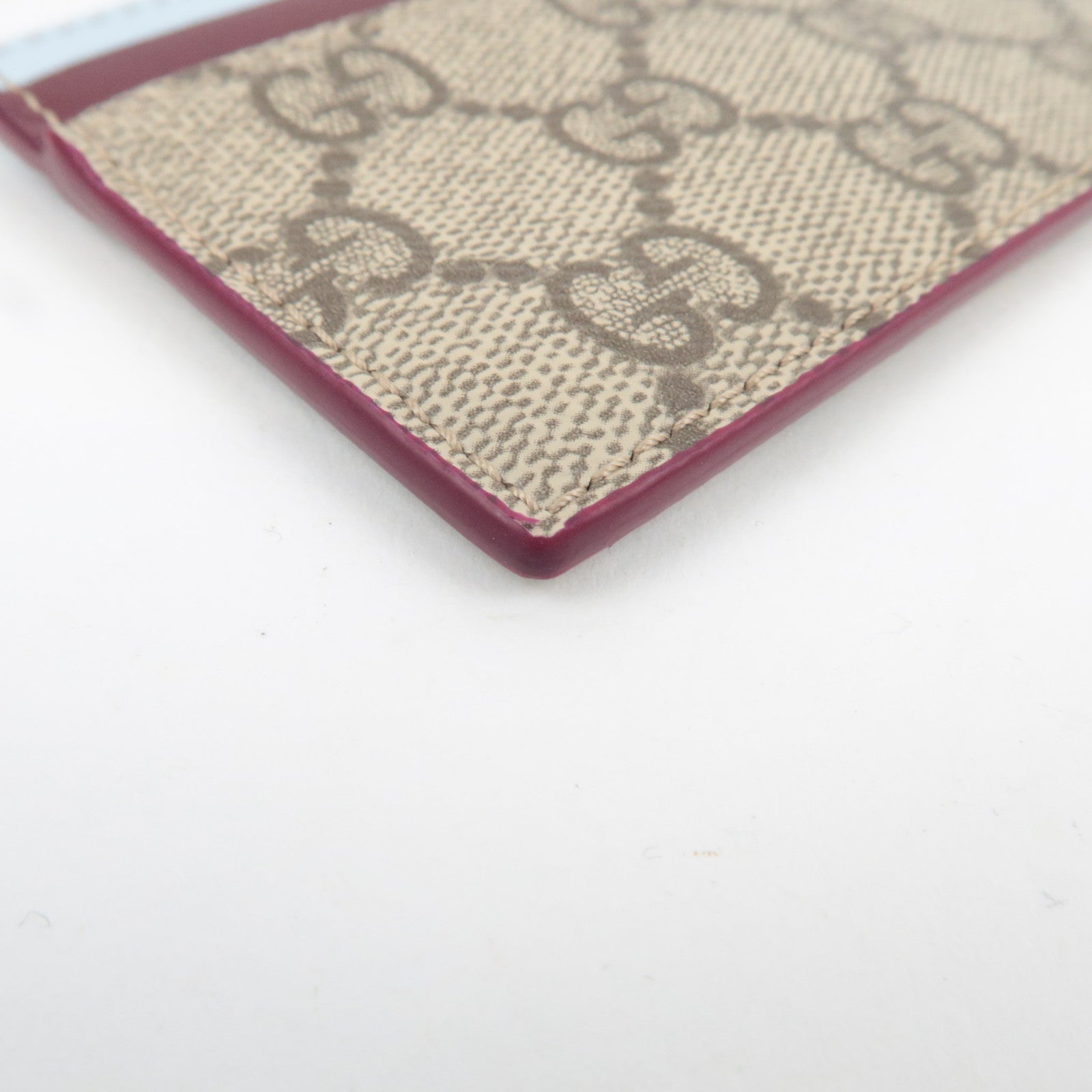 GUCCI Panda Detail Card Case GG Supreme Beige Light Blue 818769 *Box, Dust bag