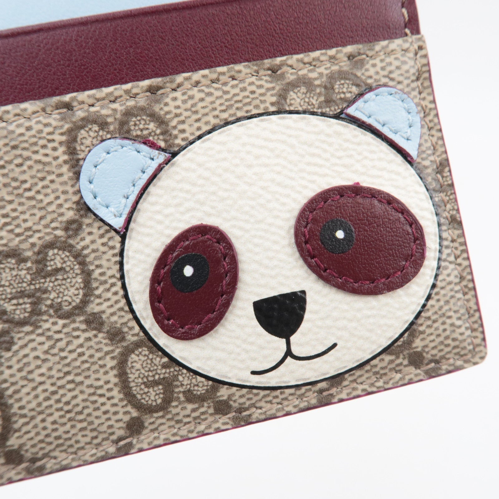 GUCCI Panda Detail Card Case GG Supreme Beige Light Blue 818769 *Box, Dust bag