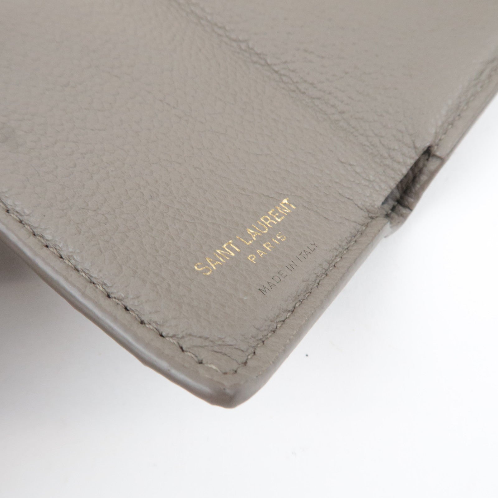 Saint Laurent YSL Origami Tiny Wallet Tri-Fold Wallet Leather Gray Gold HDW 620287 *Box