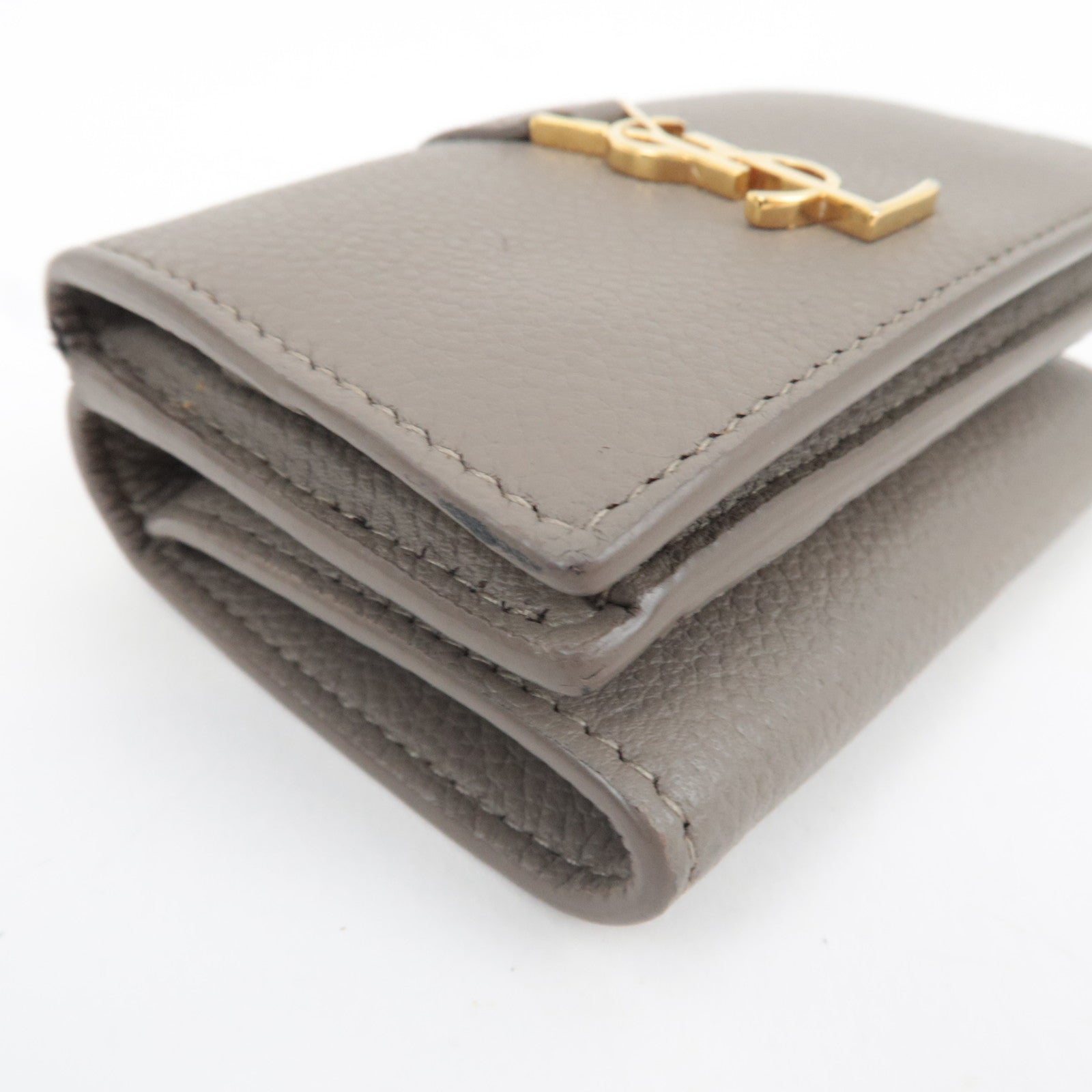 Saint Laurent YSL Origami Tiny Wallet Tri-Fold Wallet Leather Gray Gold HDW 620287 *Box