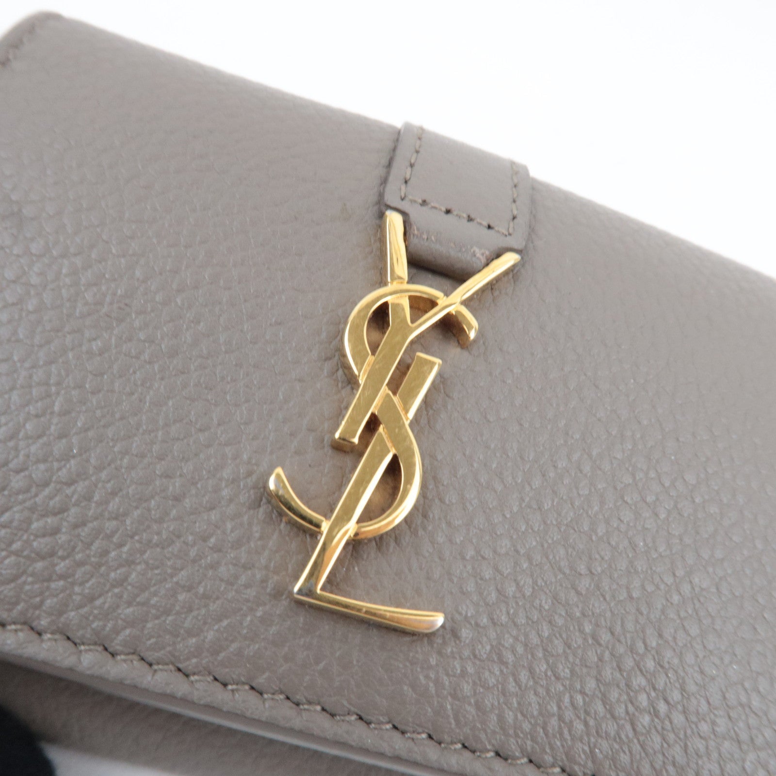 Saint Laurent YSL Origami Tiny Wallet Tri-Fold Wallet Leather Gray Gold HDW 620287 *Box