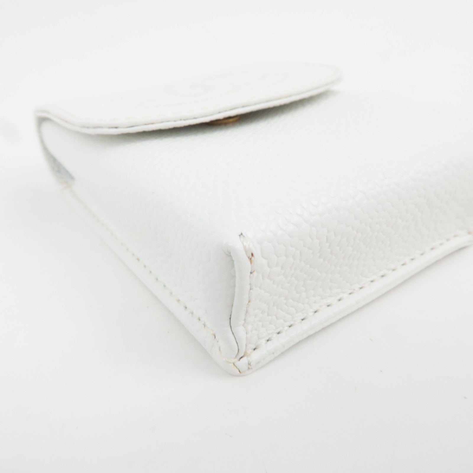 CHANEL Coco Mark Cigarette Case Mini Pouch Caviar Skin White A13511 6018324 *Box, G card