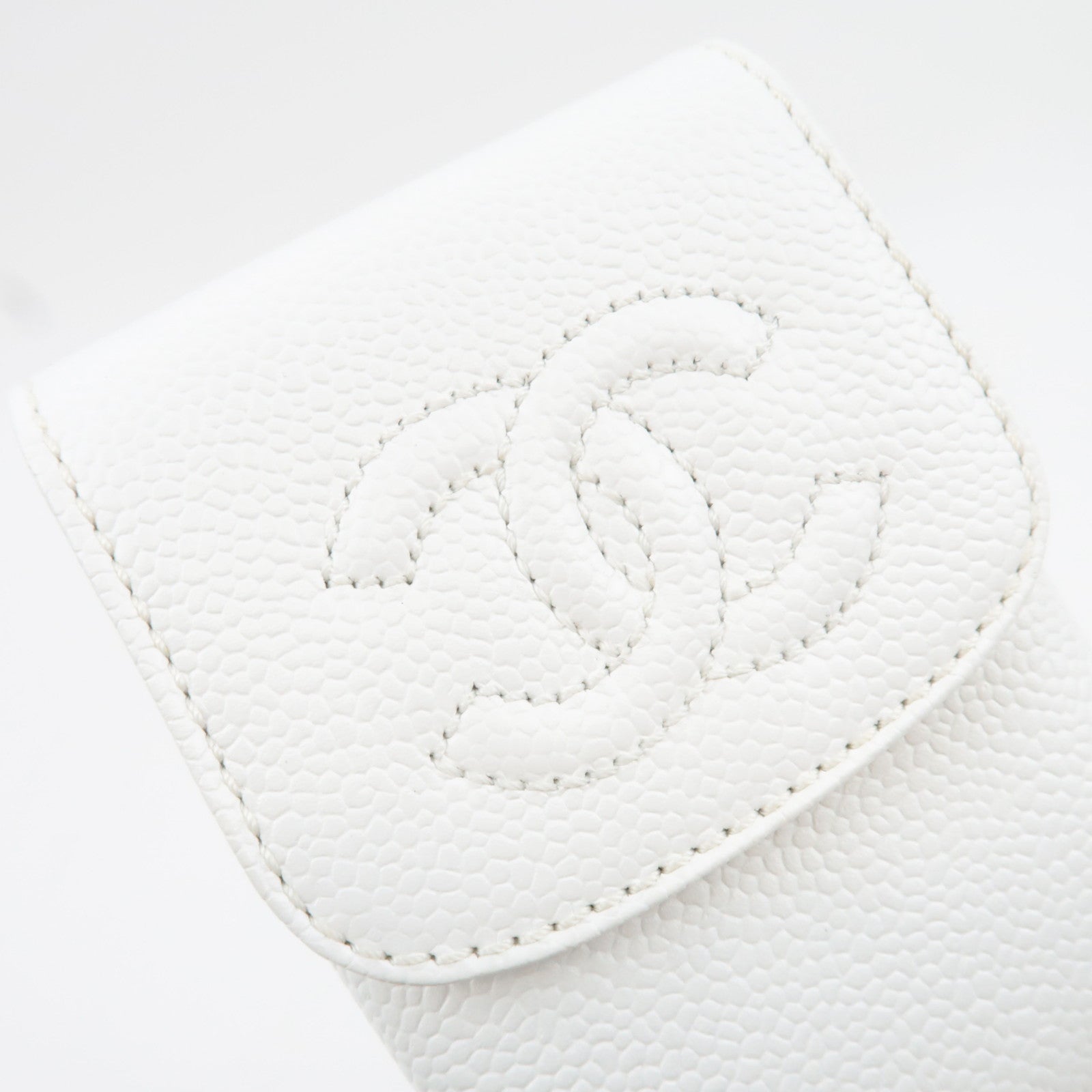 CHANEL Coco Mark Cigarette Case Mini Pouch Caviar Skin White A13511 6018324 *Box, G card