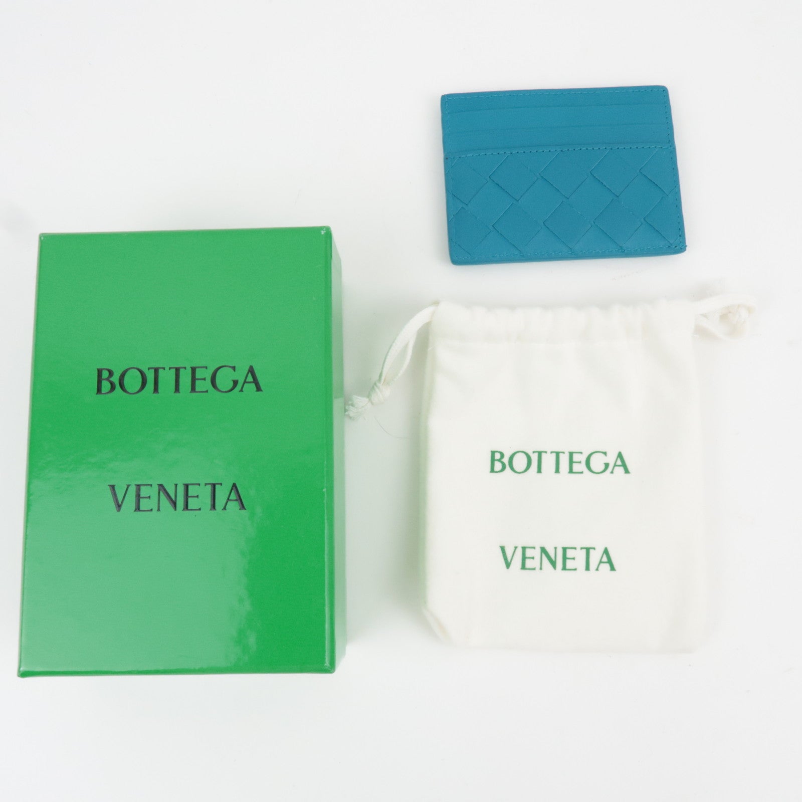 BOTTEGA VENETA Intrecciato Card Case Leather Blue *Box, Dust bag