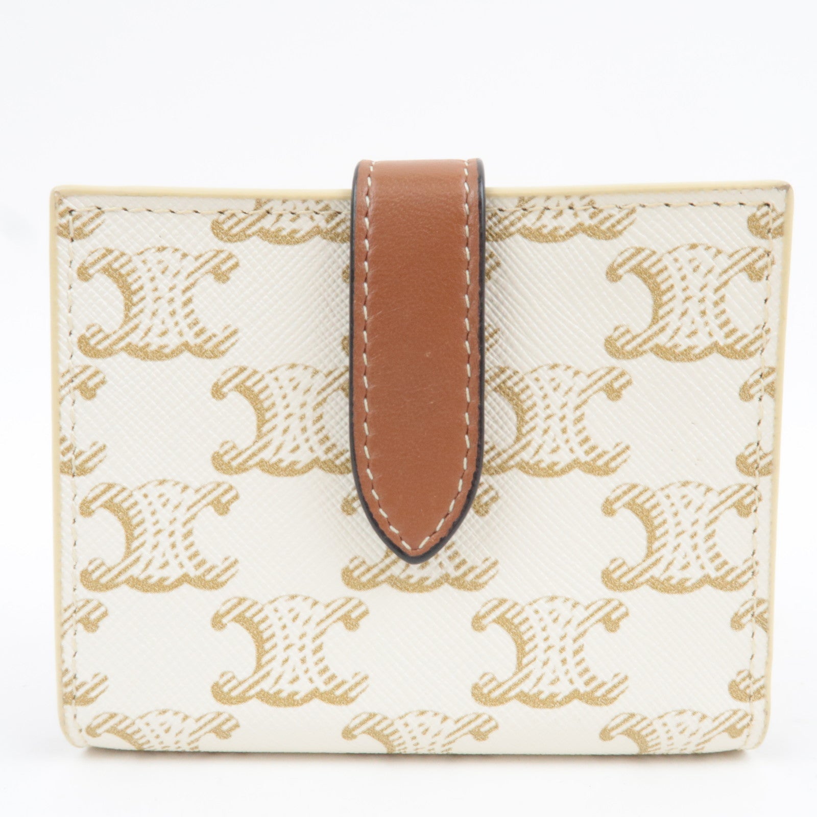 CELINE Triomphe Bifold Wallet PVC Leather Ivory Brown