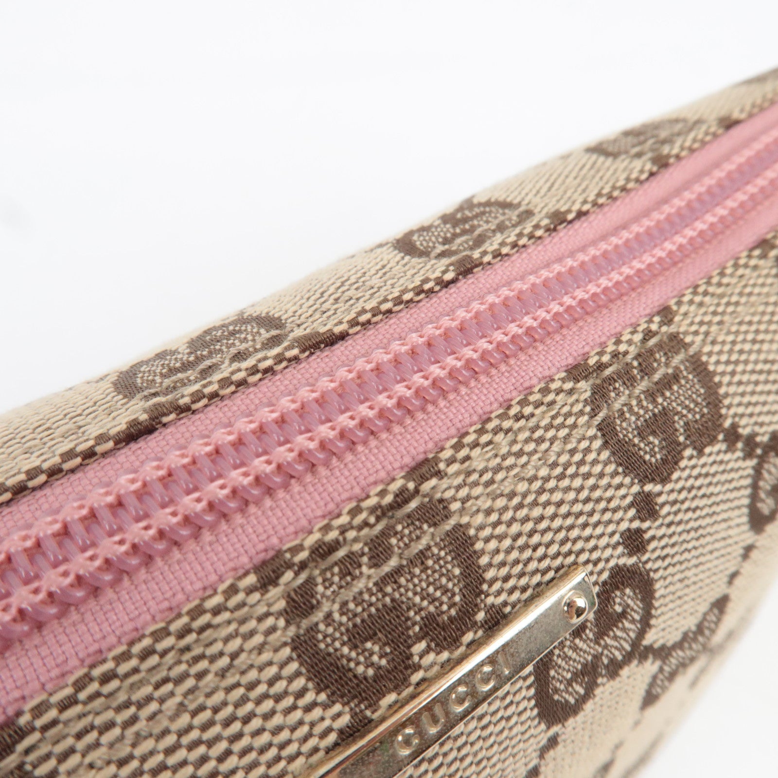 GUCCI Boat Bag Handbag GG Canvas Leather Beige Pink 07198