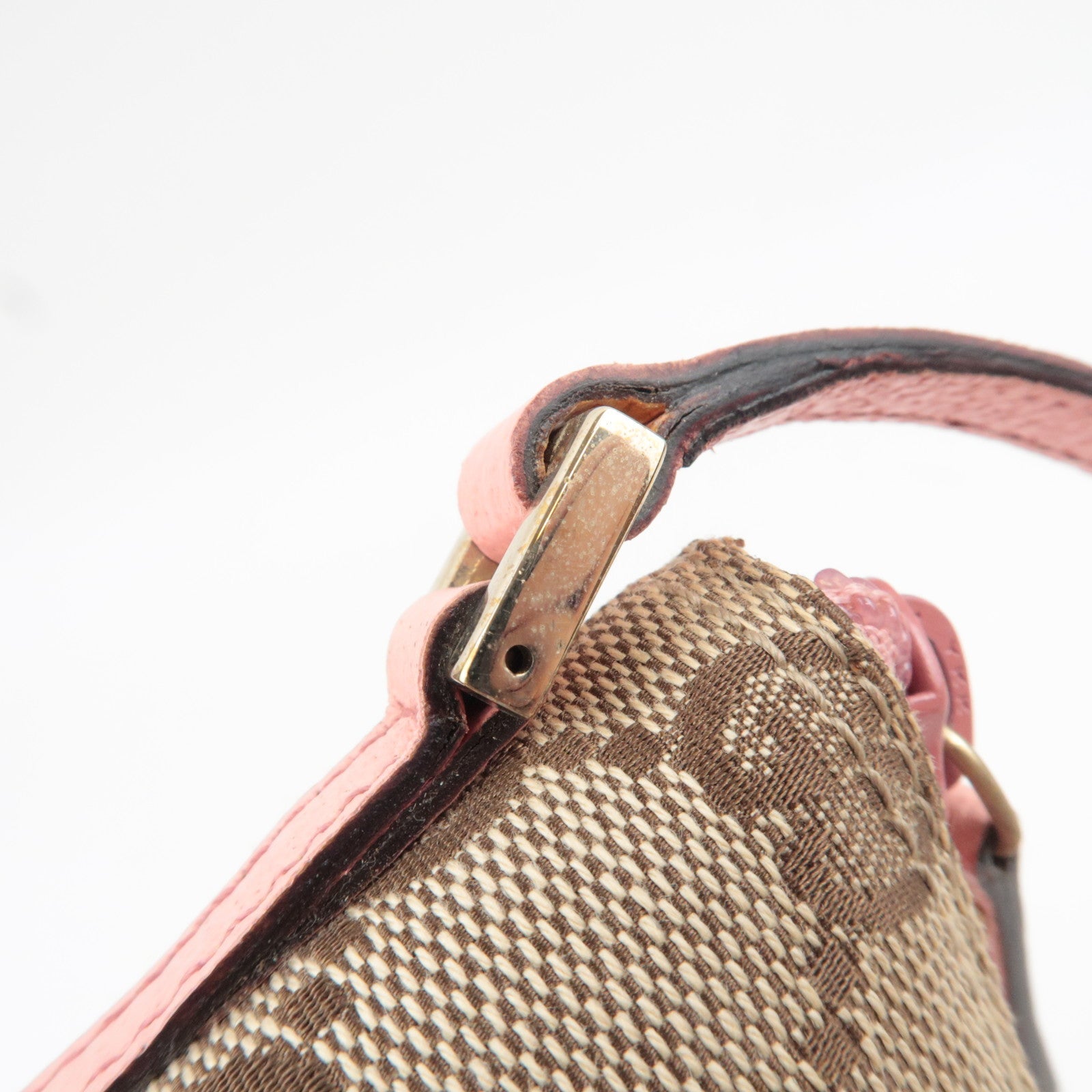 GUCCI Boat Bag Handbag GG Canvas Leather Beige Pink 07198