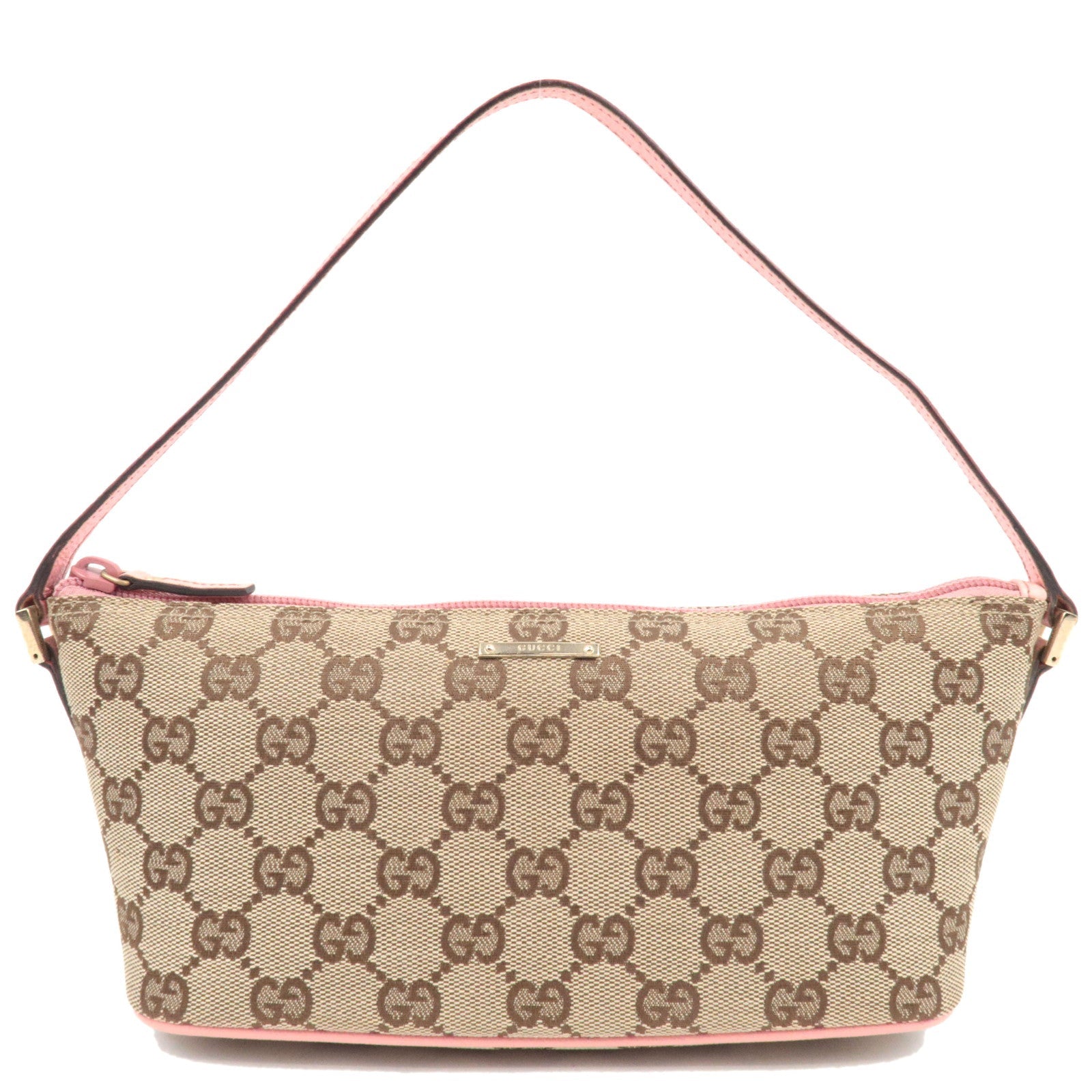 GUCCI Boat Bag Handbag GG Canvas Leather Beige Pink 0719880412
