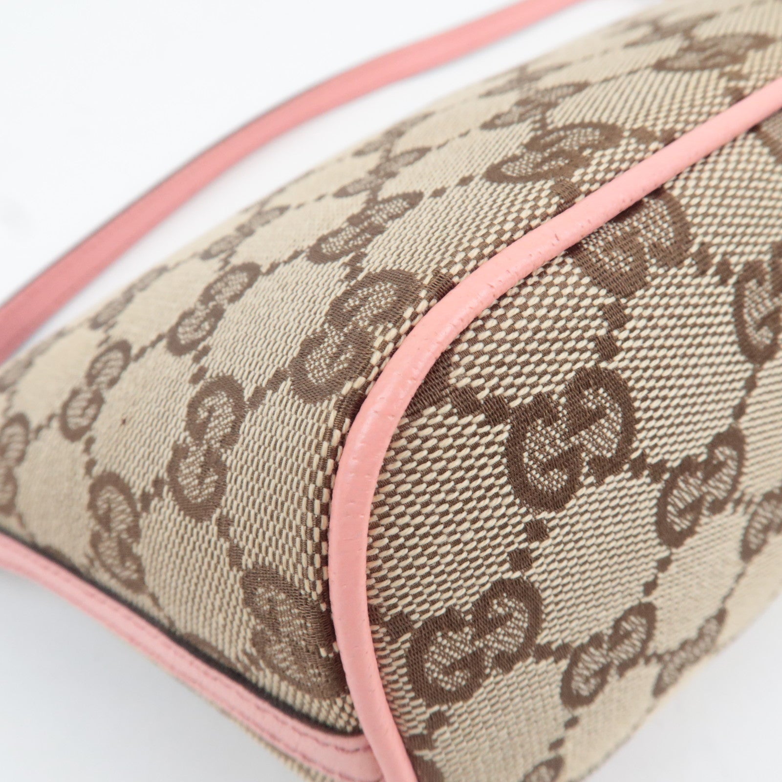 GUCCI Boat Bag Handbag GG Canvas Leather Beige Pink 07198