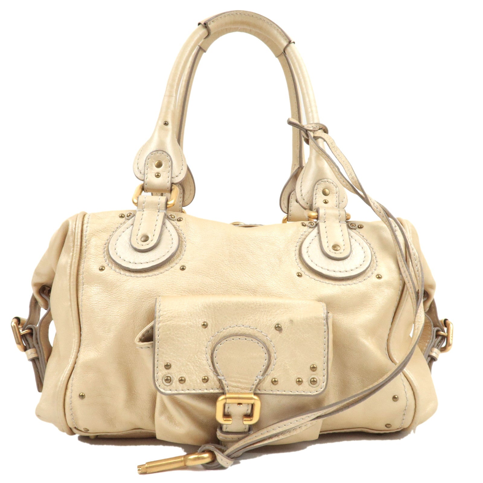 Chloe Paddington Handbag Leather Champagne Gold *Key Lock80414