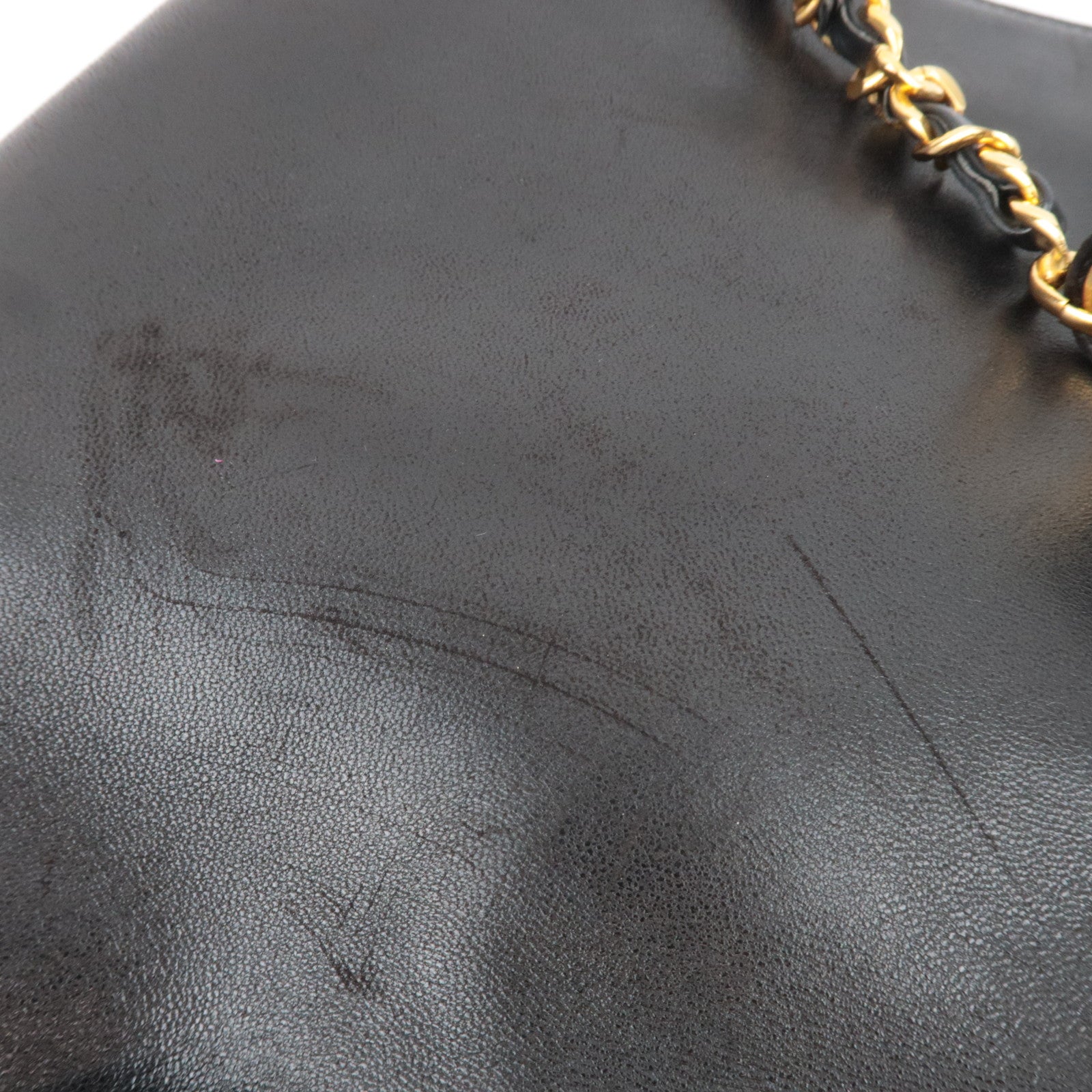 CHANEL Chain Tote Bag Lambskin Black Gold HDW 304460 *G card