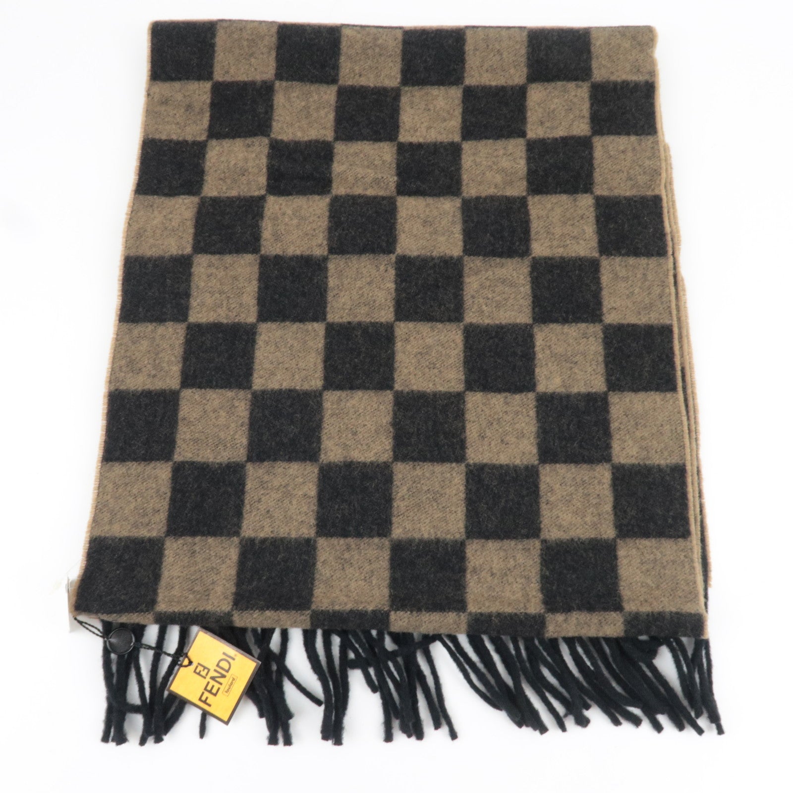 FENDI Pequin Scarf 100% Wool Beige Black