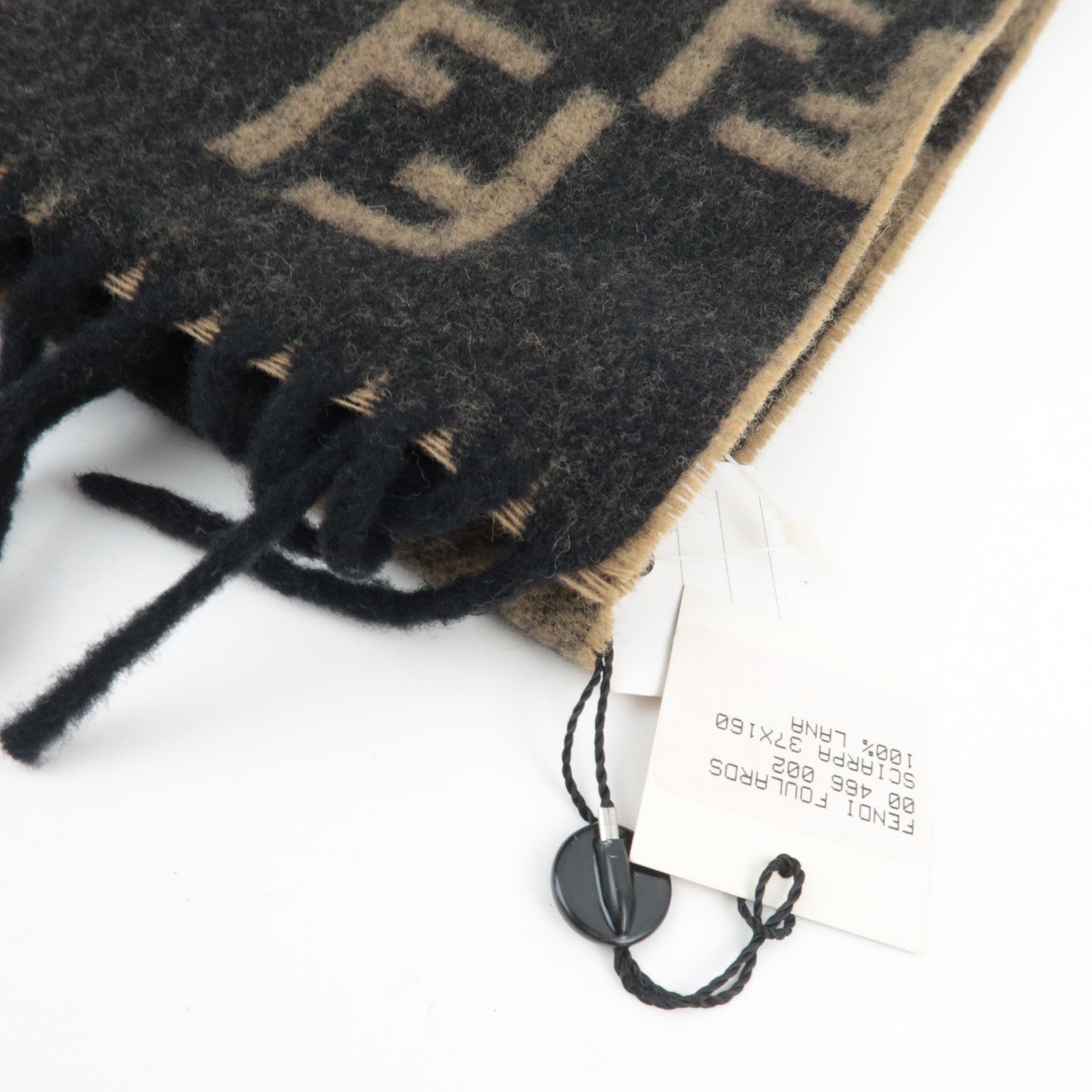 FENDI Pequin Scarf 100% Wool Beige Black