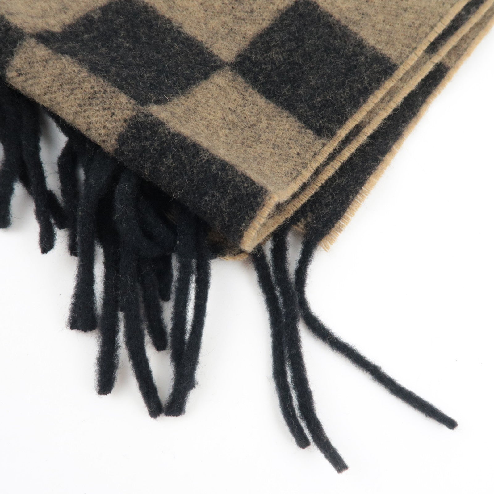 FENDI Pequin Scarf 100% Wool Beige Black