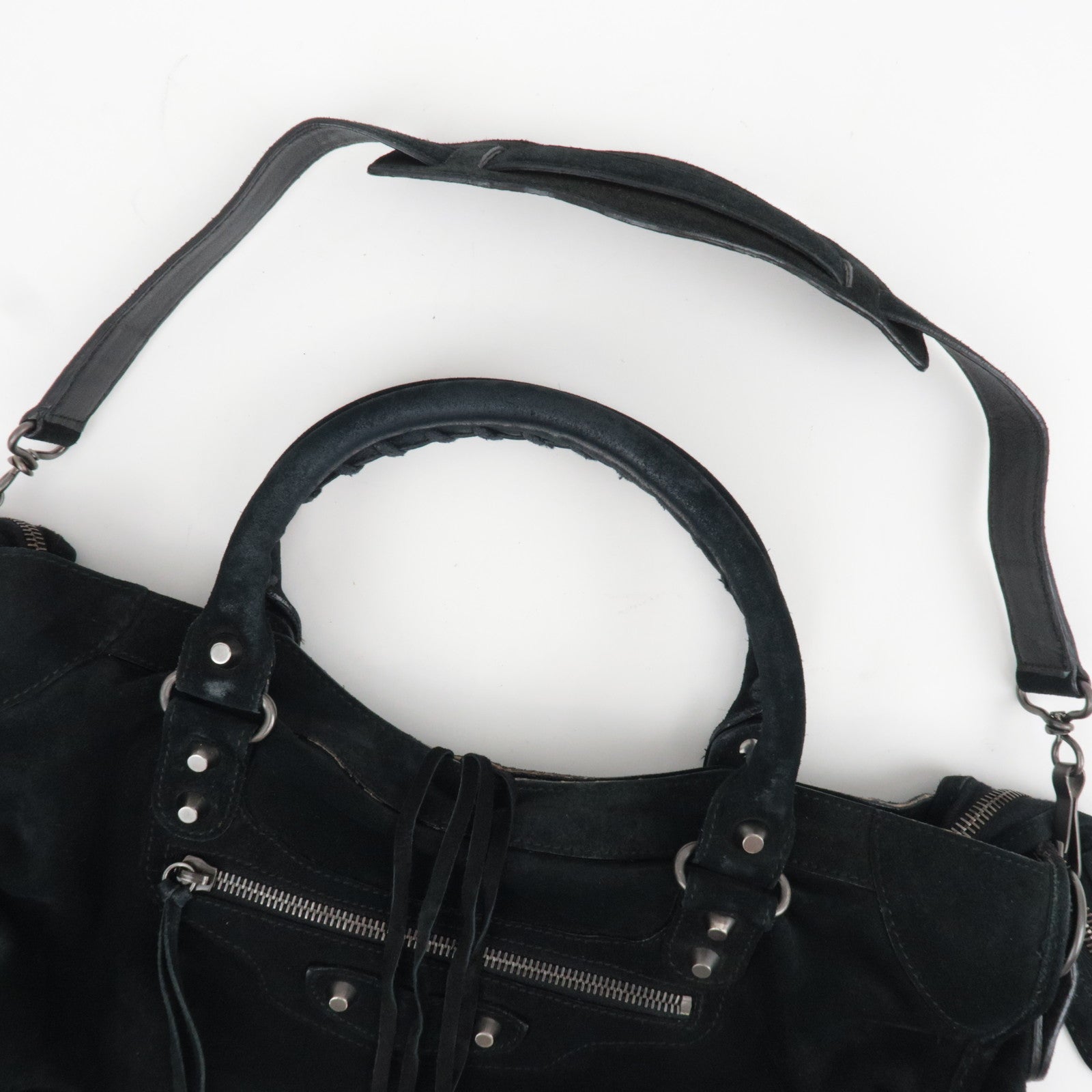BALENCIAGA The City 2Way Handbag Suede Black 115748 *Dust bag, Strap ※Mirror missing