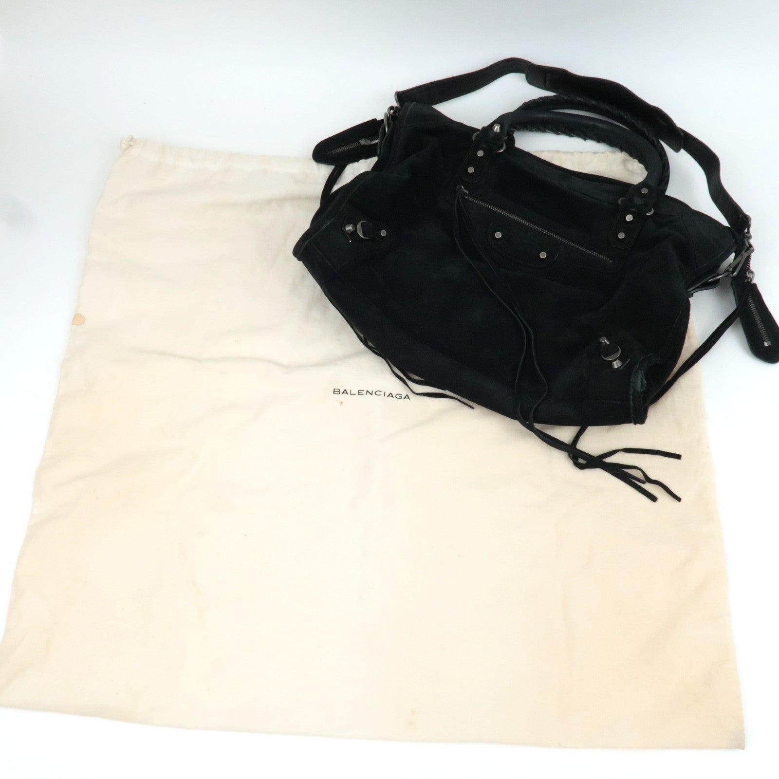 BALENCIAGA The City 2Way Handbag Suede Black 115748 *Dust bag, Strap ※Mirror missing