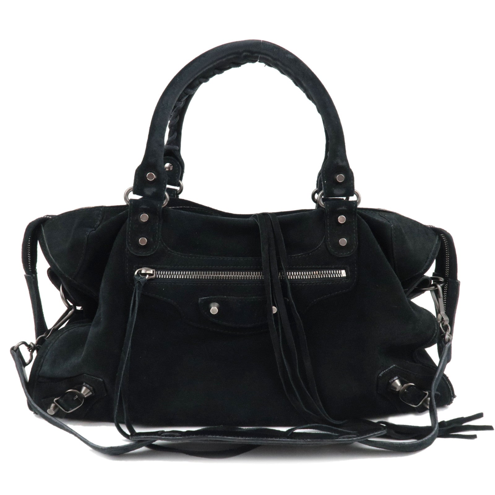 BALENCIAGA The City 2Way Handbag Suede Black 115748 *Dust bag, Strap ※Mirror missing80480