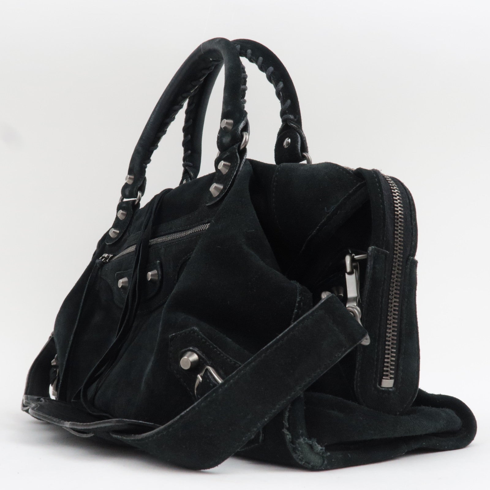 BALENCIAGA The City 2Way Handbag Suede Black 115748 *Dust bag, Strap ※Mirror missing