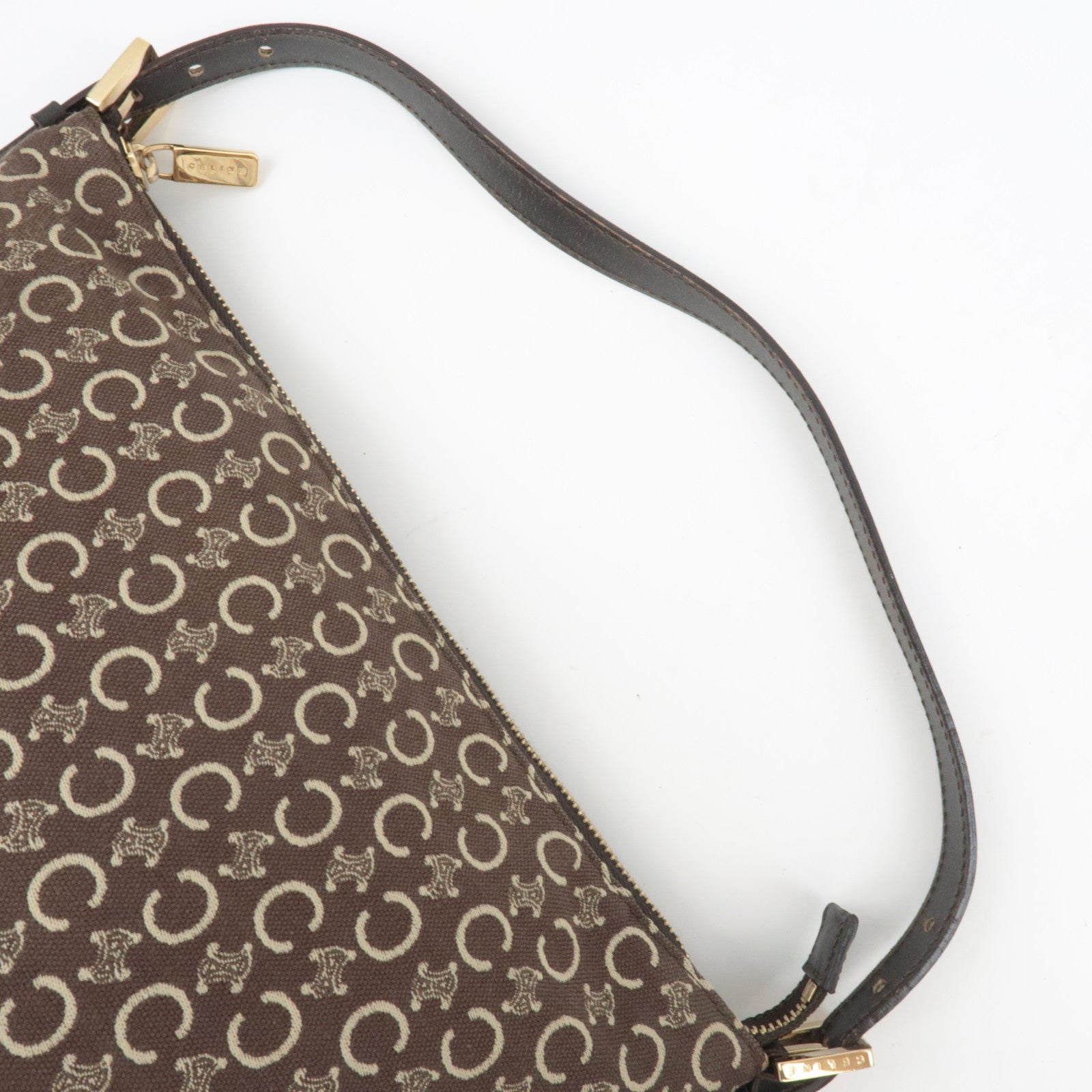 CELINE C Macadam Shoulder Bag Canvas Leather Brown