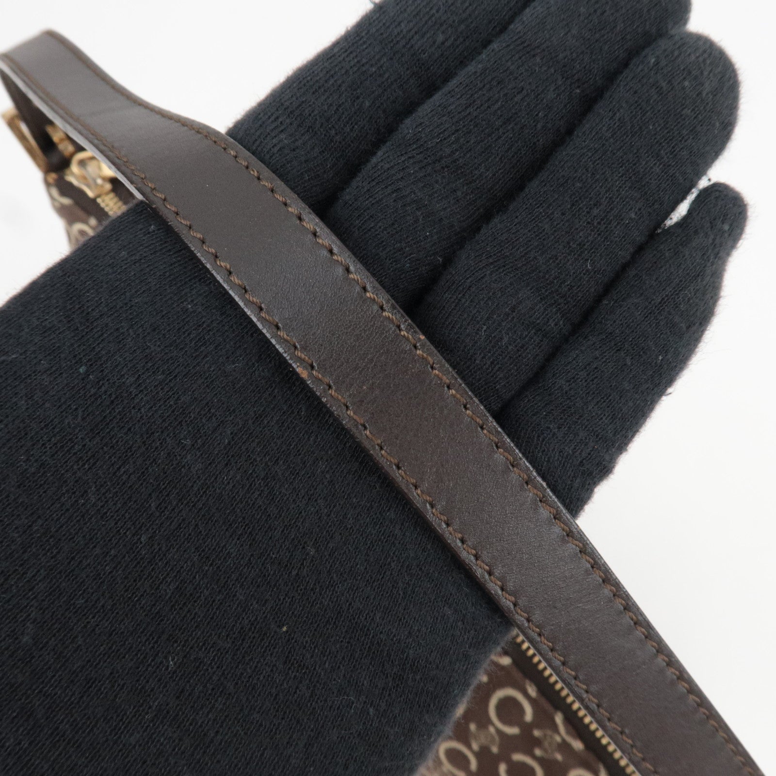 CELINE C Macadam Shoulder Bag Canvas Leather Brown