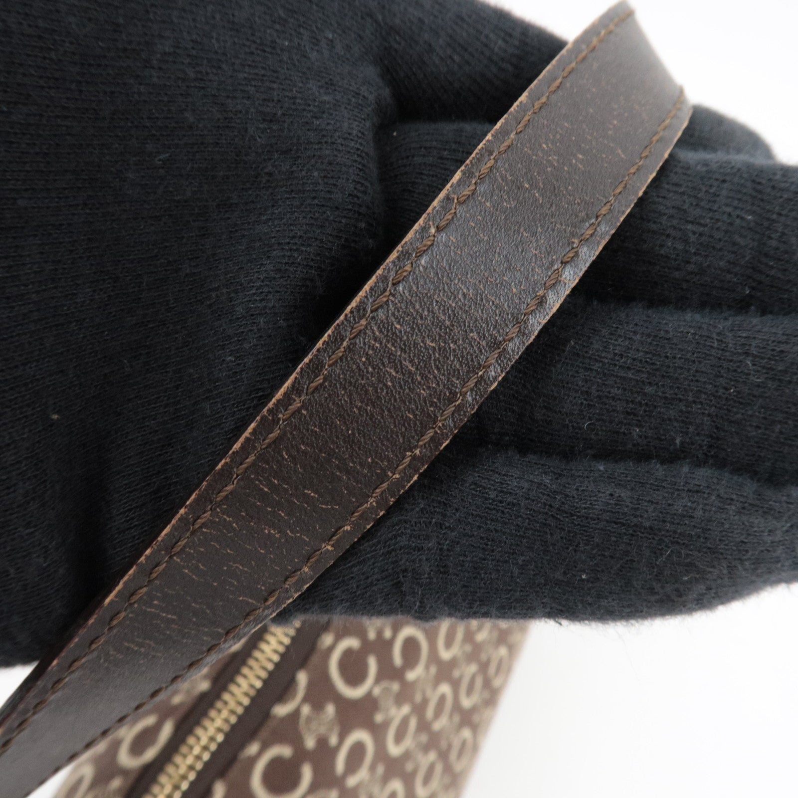 CELINE C Macadam Shoulder Bag Canvas Leather Brown