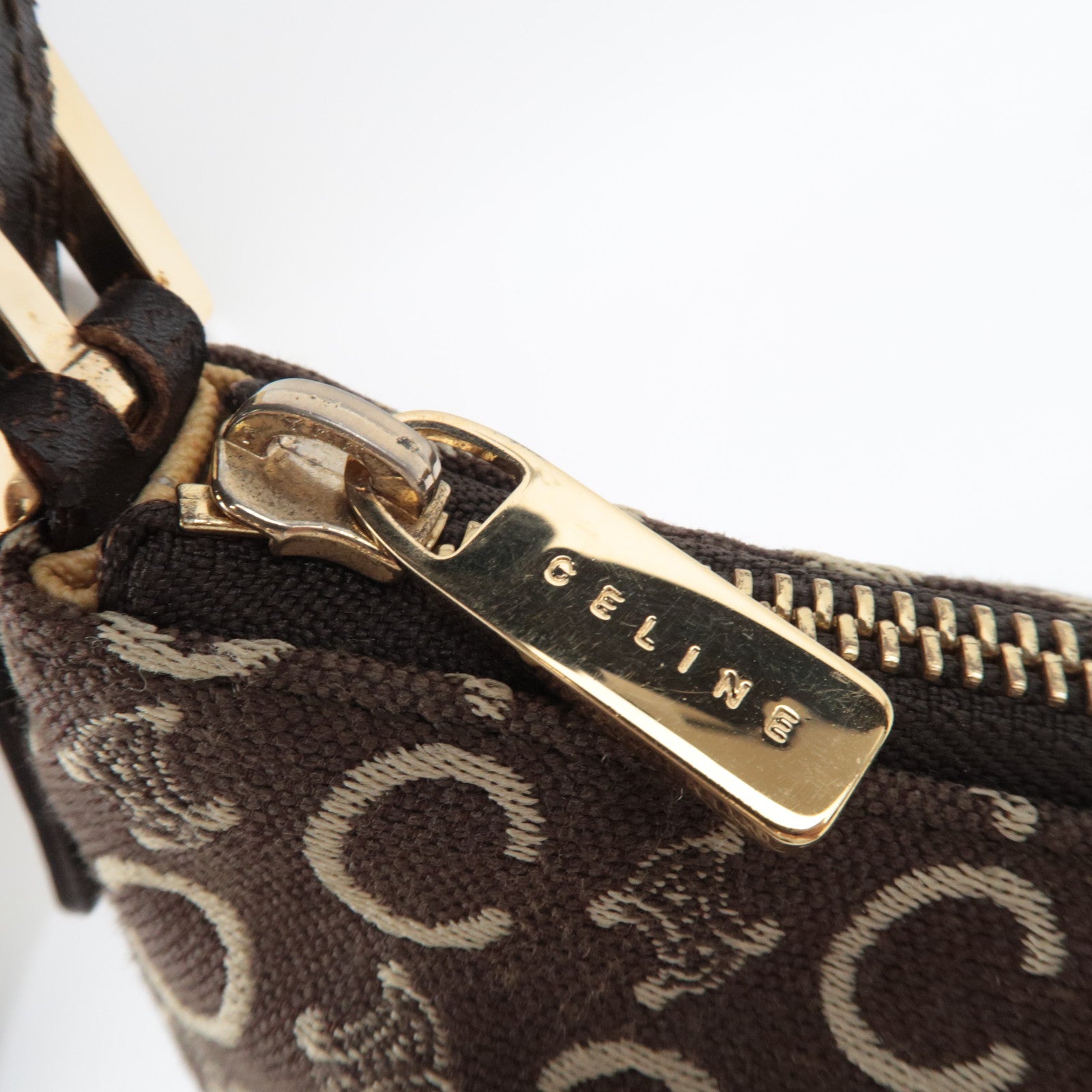 CELINE C Macadam Shoulder Bag Canvas Leather Brown