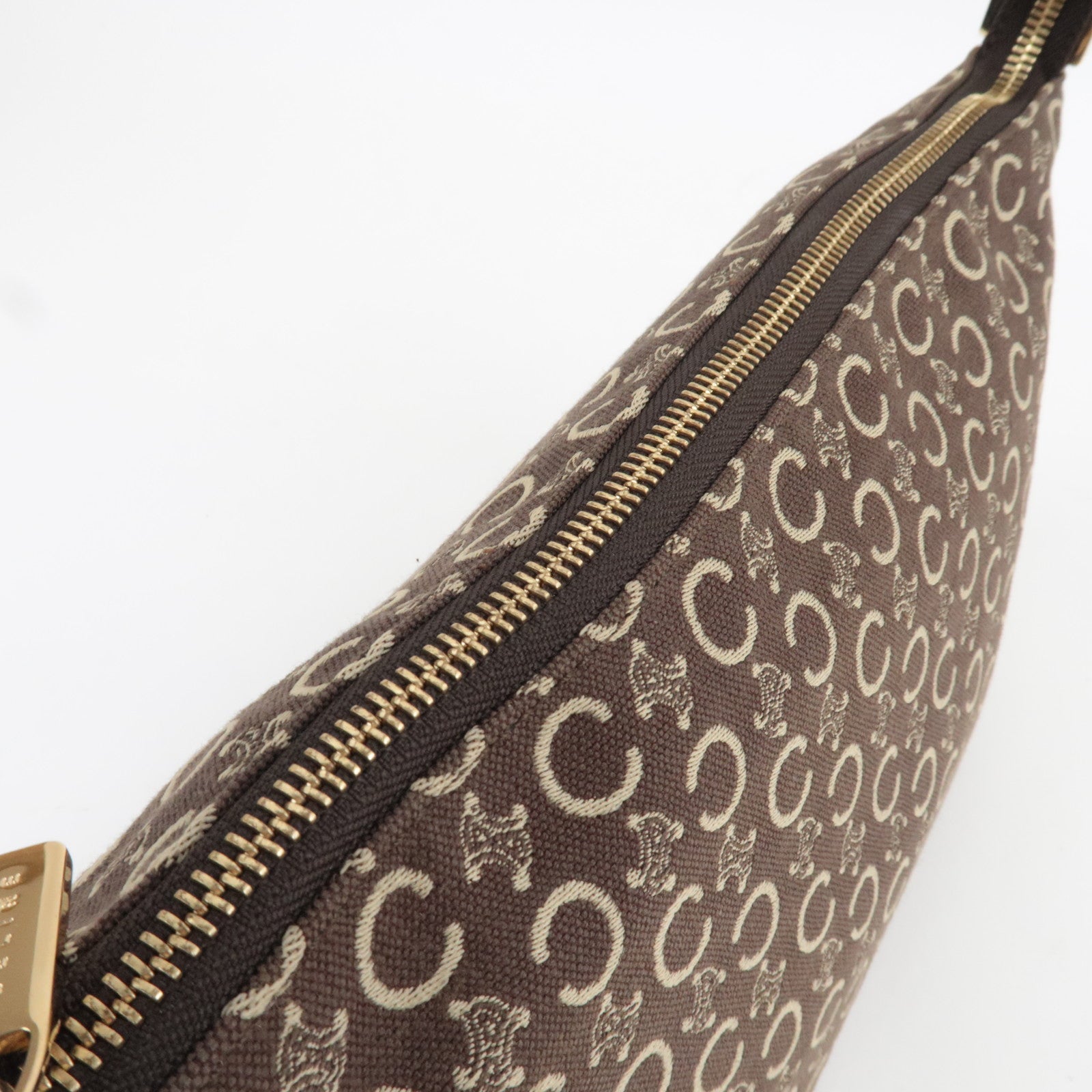 CELINE C Macadam Shoulder Bag Canvas Leather Brown