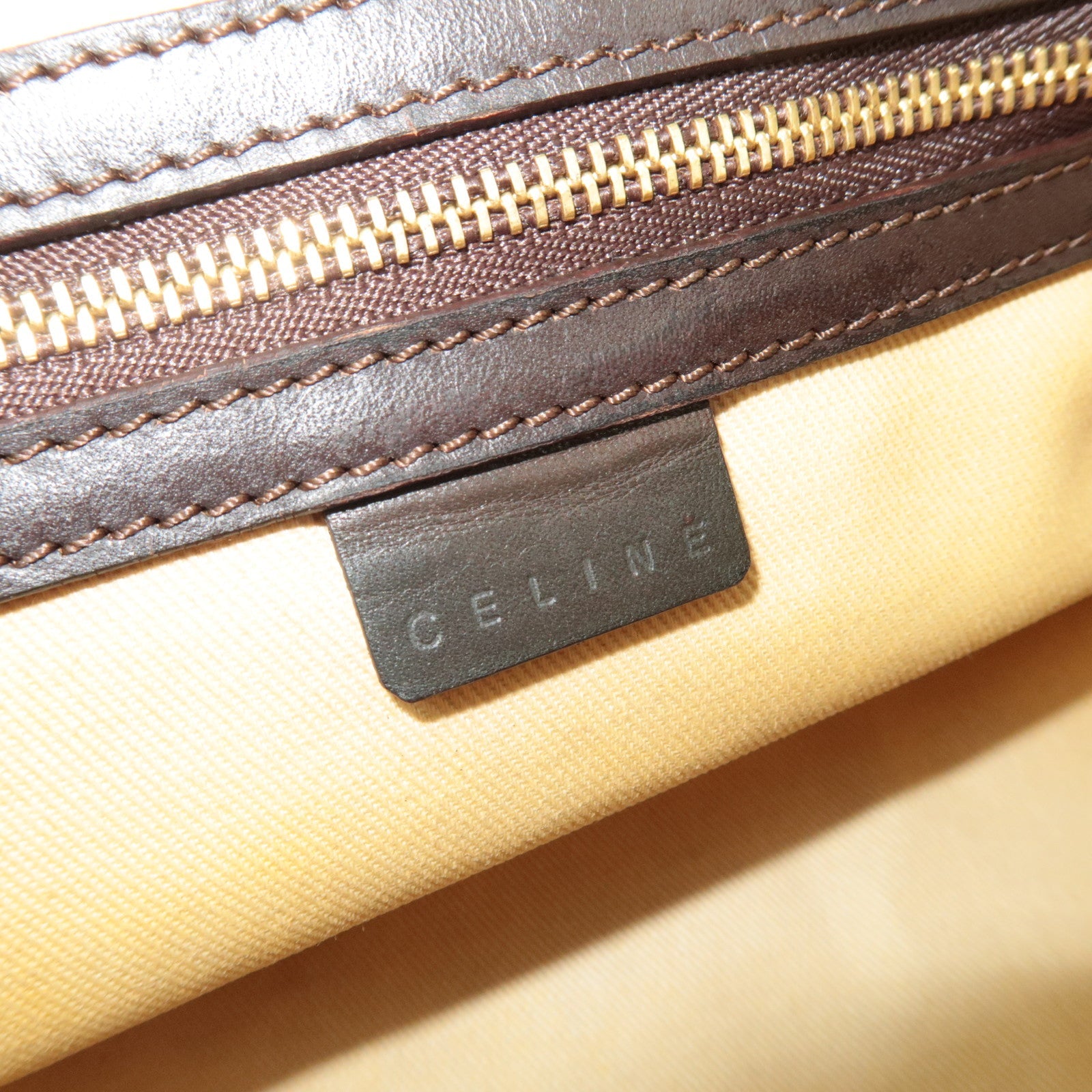 CELINE C Macadam Shoulder Bag Canvas Leather Brown