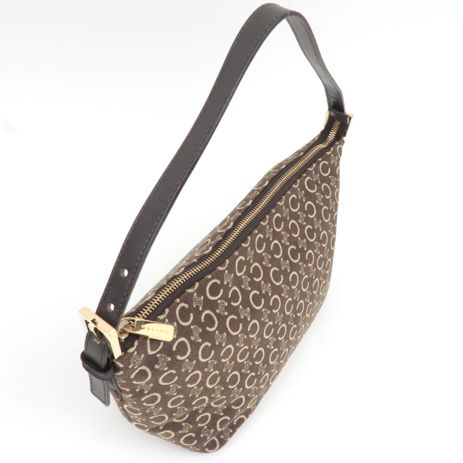 CELINE C Macadam Shoulder Bag Canvas Leather Brown