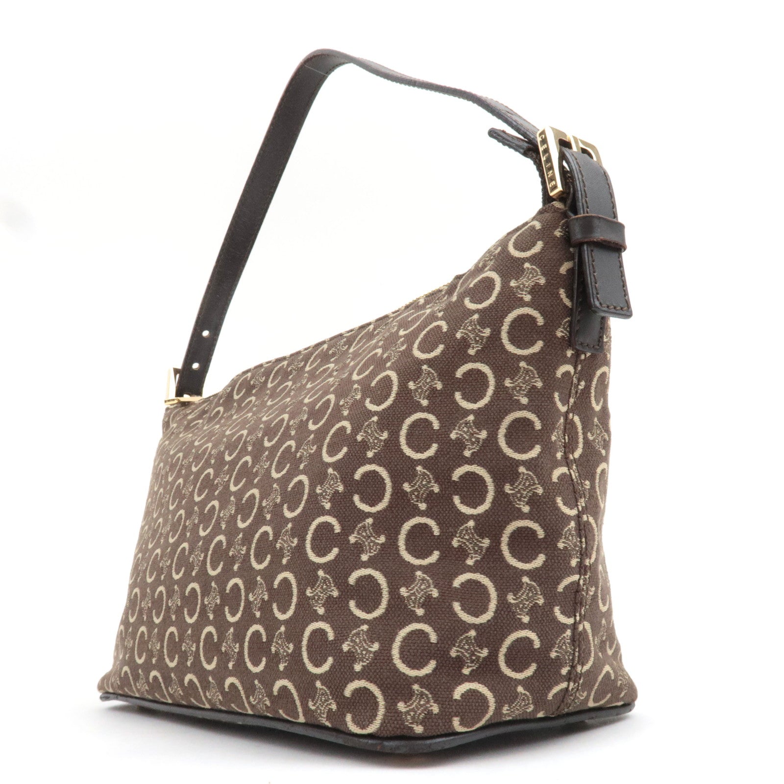 CELINE C Macadam Shoulder Bag Canvas Leather Brown