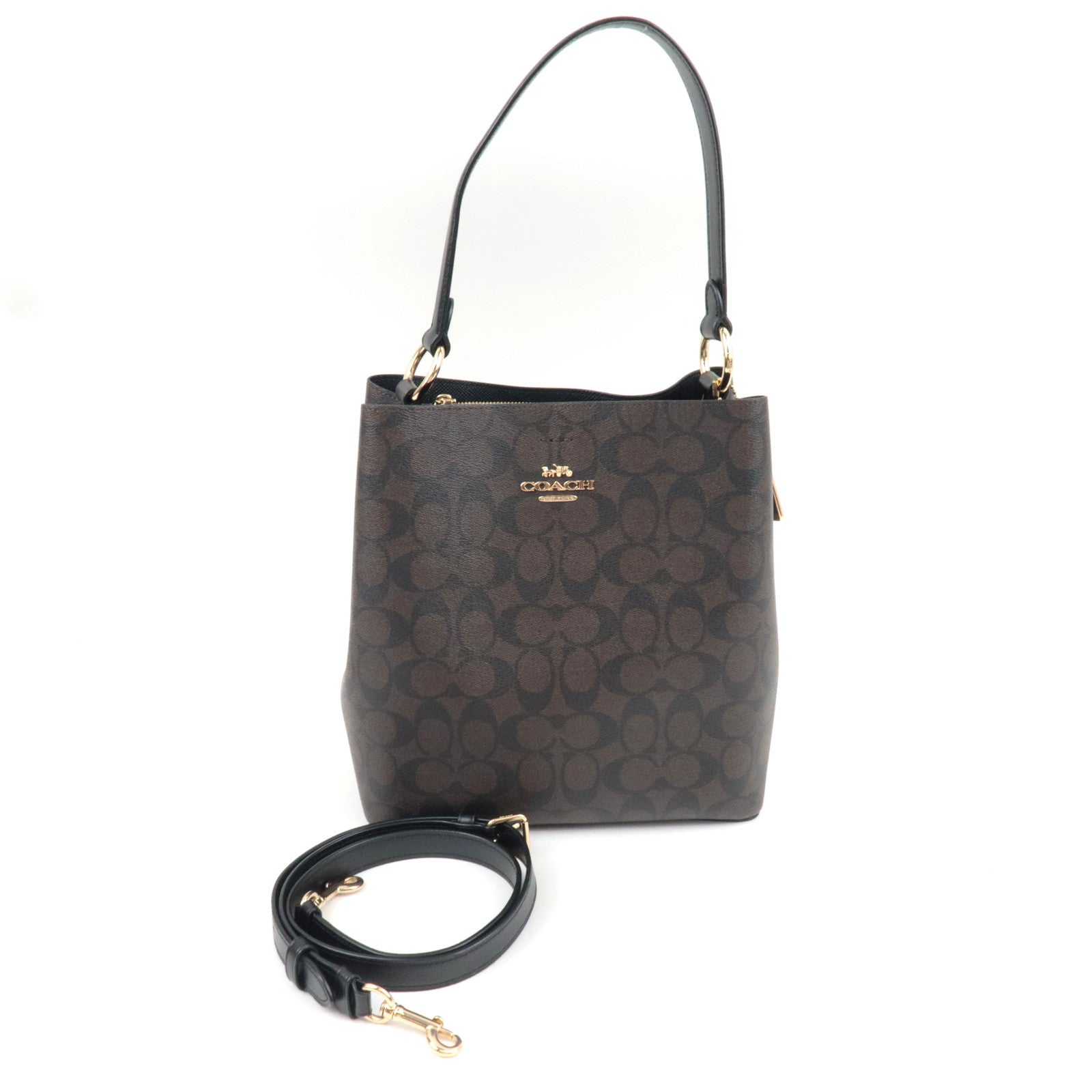 COACH Signature 2Way Handbag PVC Leather Brown Black 91512 *Strap