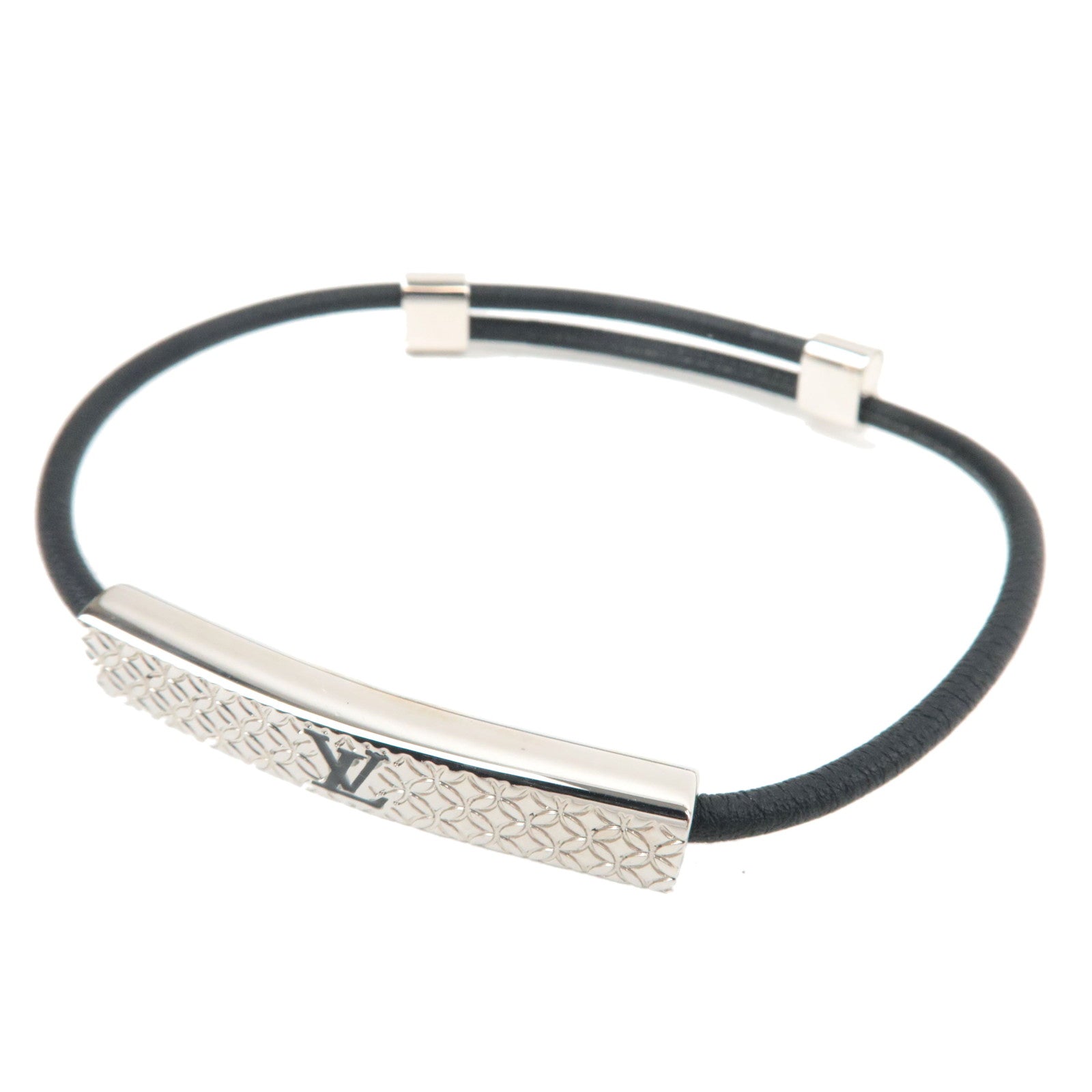 Louis Vuitton Champs Elysees Bracelet Leather Black Silver M8322 BC2243 *Box, Dust bag80524
