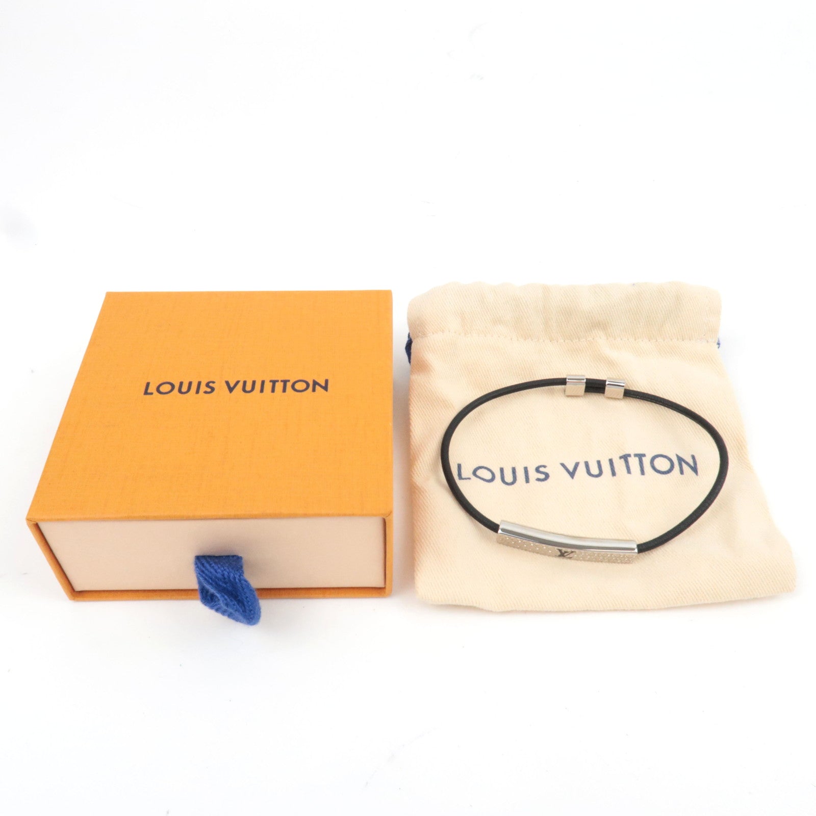 Louis Vuitton Champs Elysees Bracelet Leather Black Silver M8322 BC2243 *Box, Dust bag
