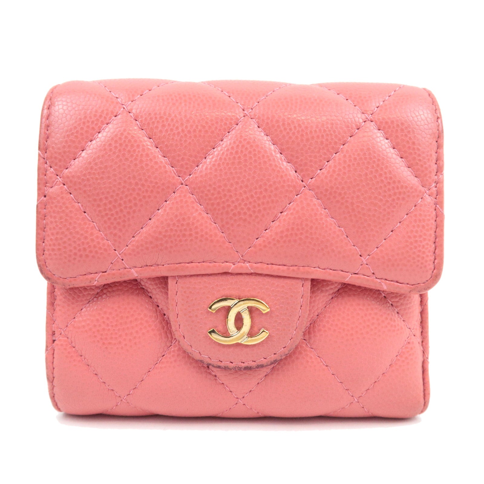 CHANEL Matelasse Small Flap Tri-Fold Wallet Caviar Skin Pink 28471354 *Box, Dust bag, G card80536