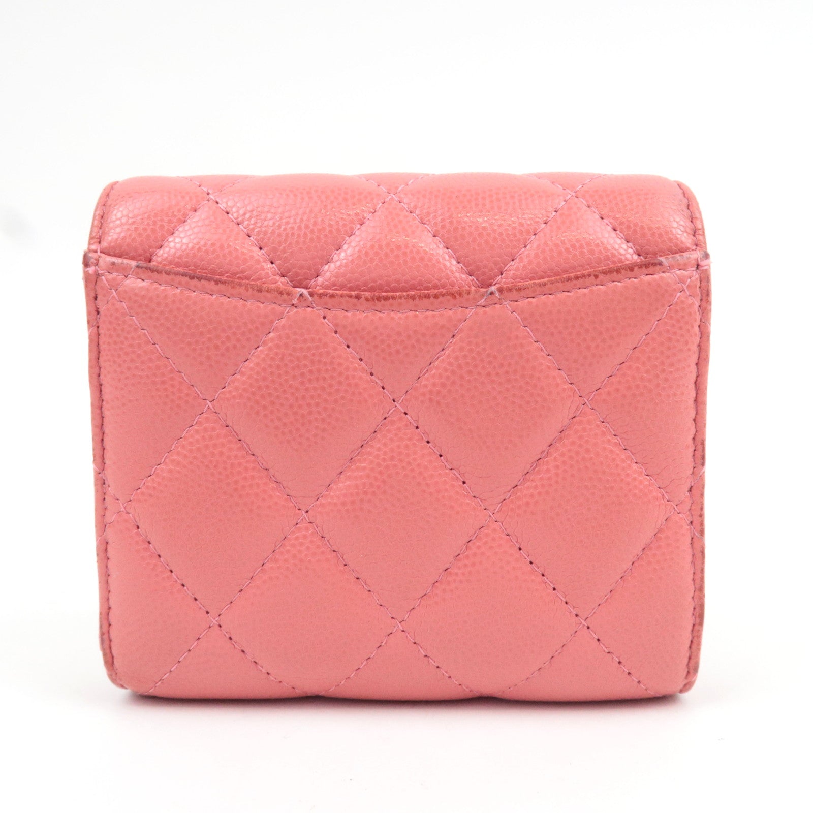 CHANEL Matelasse Small Flap Tri-Fold Wallet Caviar Skin Pink 28471354 *Box, Dust bag, G card