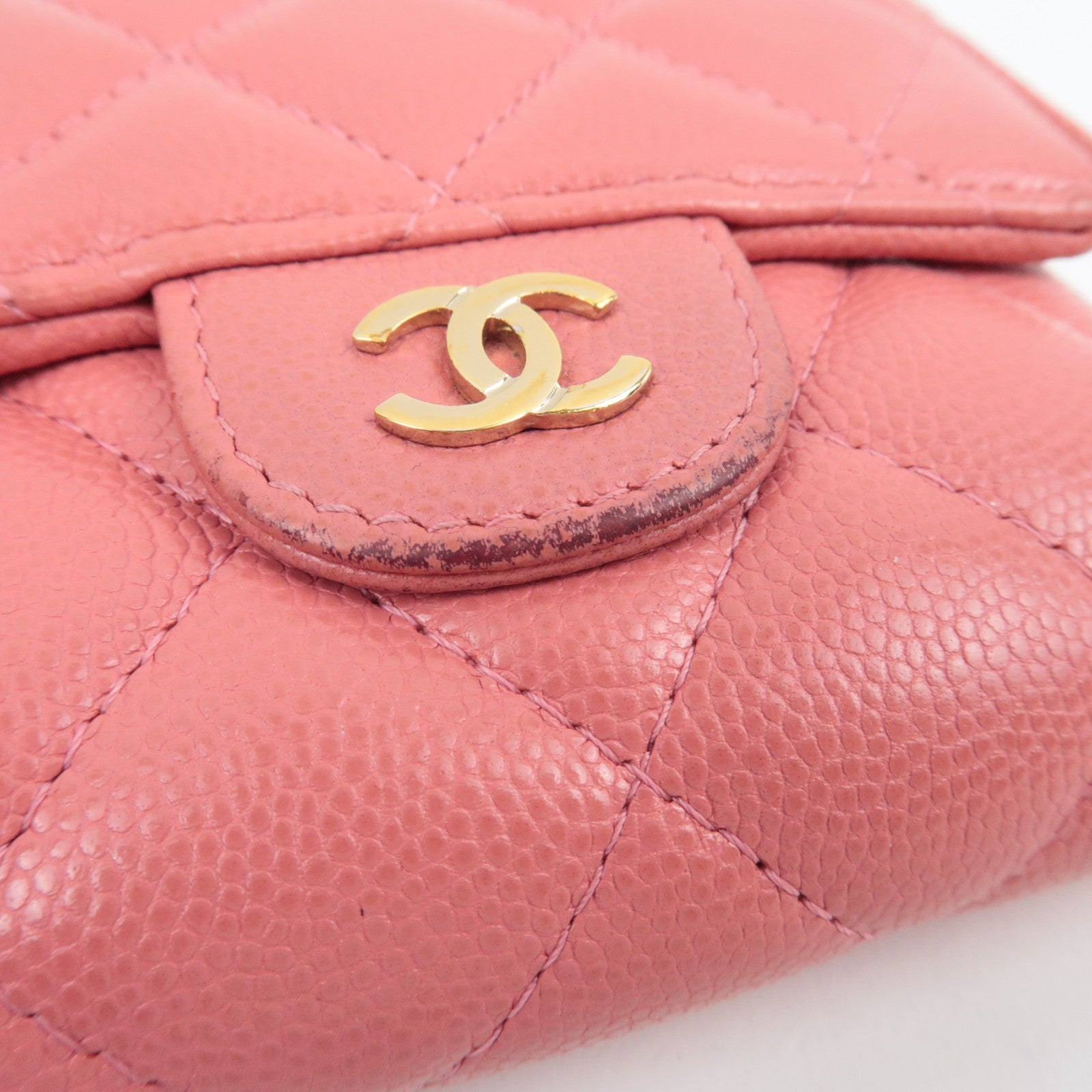 CHANEL Matelasse Small Flap Tri-Fold Wallet Caviar Skin Pink 28471354 *Box, Dust bag, G card